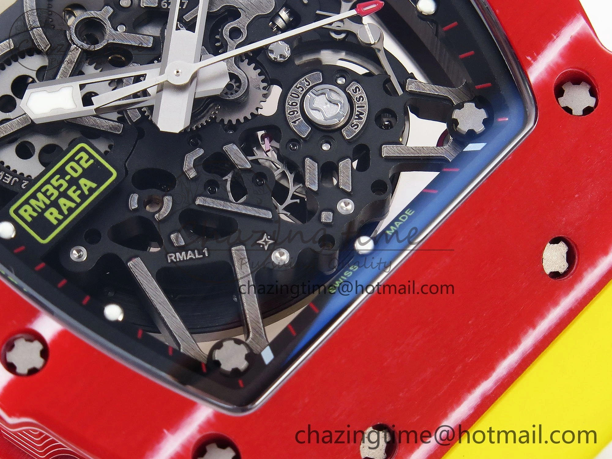 RM035 Red Carbon SONIC Best Edition Skeleton Dial on Yellow Rubber Strap Clone RMUL Practical 9309