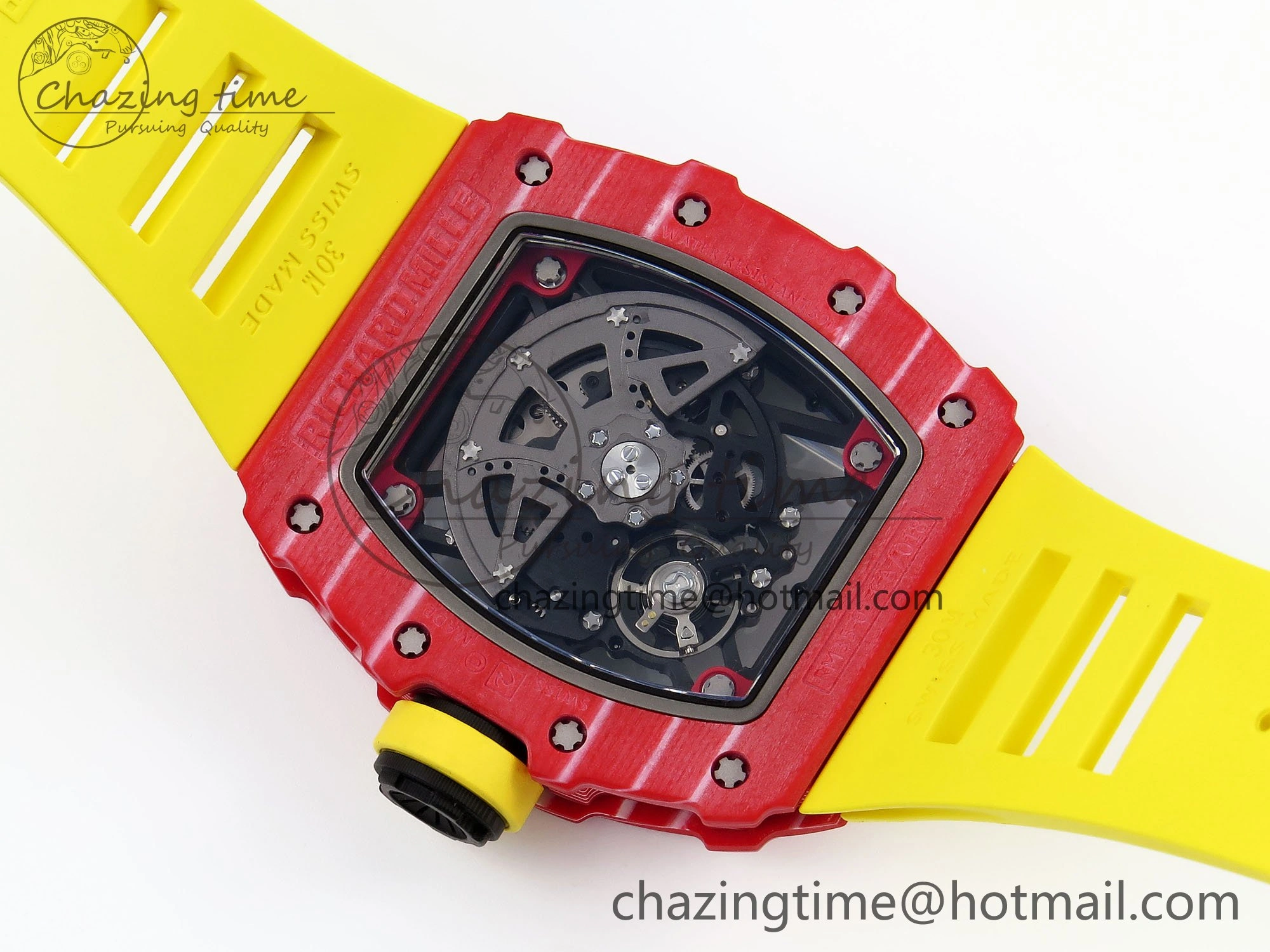 RM035 Red Carbon SONIC Best Edition Skeleton Dial on Yellow Rubber Strap Clone RMUL Practical 9309