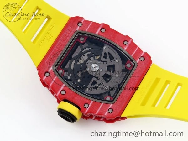 RM035 Red Carbon SONIC Best Edition Skeleton Dial on Yellow Rubber Strap Clone RMUL Practical 9309