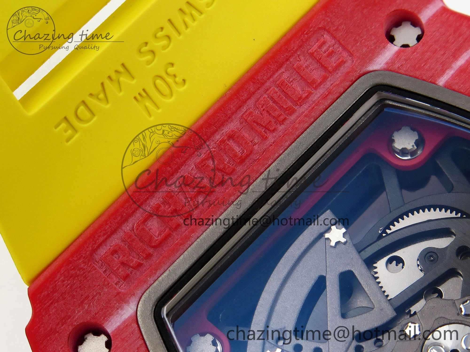 RM035 Red Carbon SONIC Best Edition Skeleton Dial on Yellow Rubber Strap Clone RMUL Practical 9309