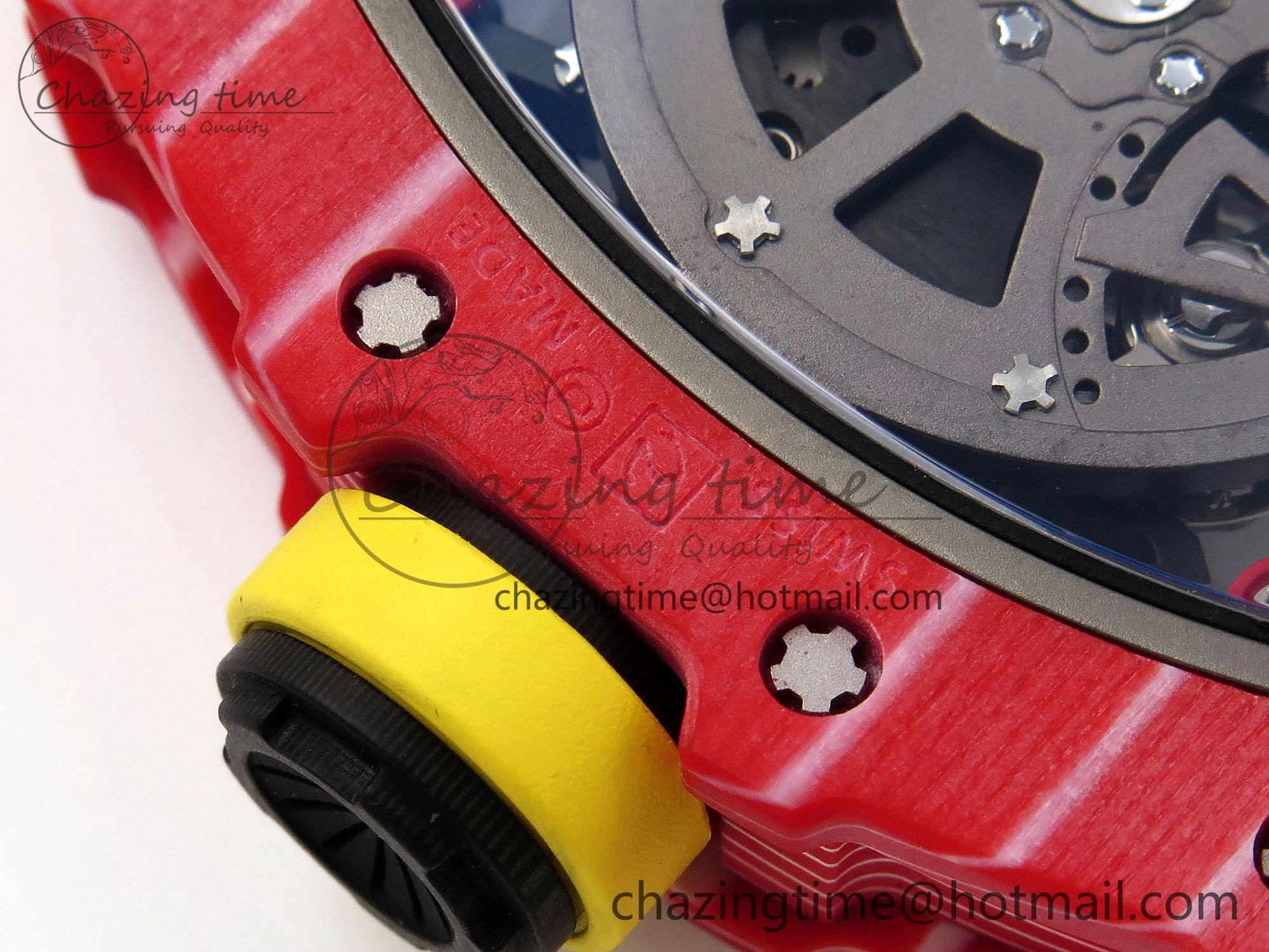 RM035 Red Carbon SONIC Best Edition Skeleton Dial on Yellow Rubber Strap Clone RMUL Practical 9309