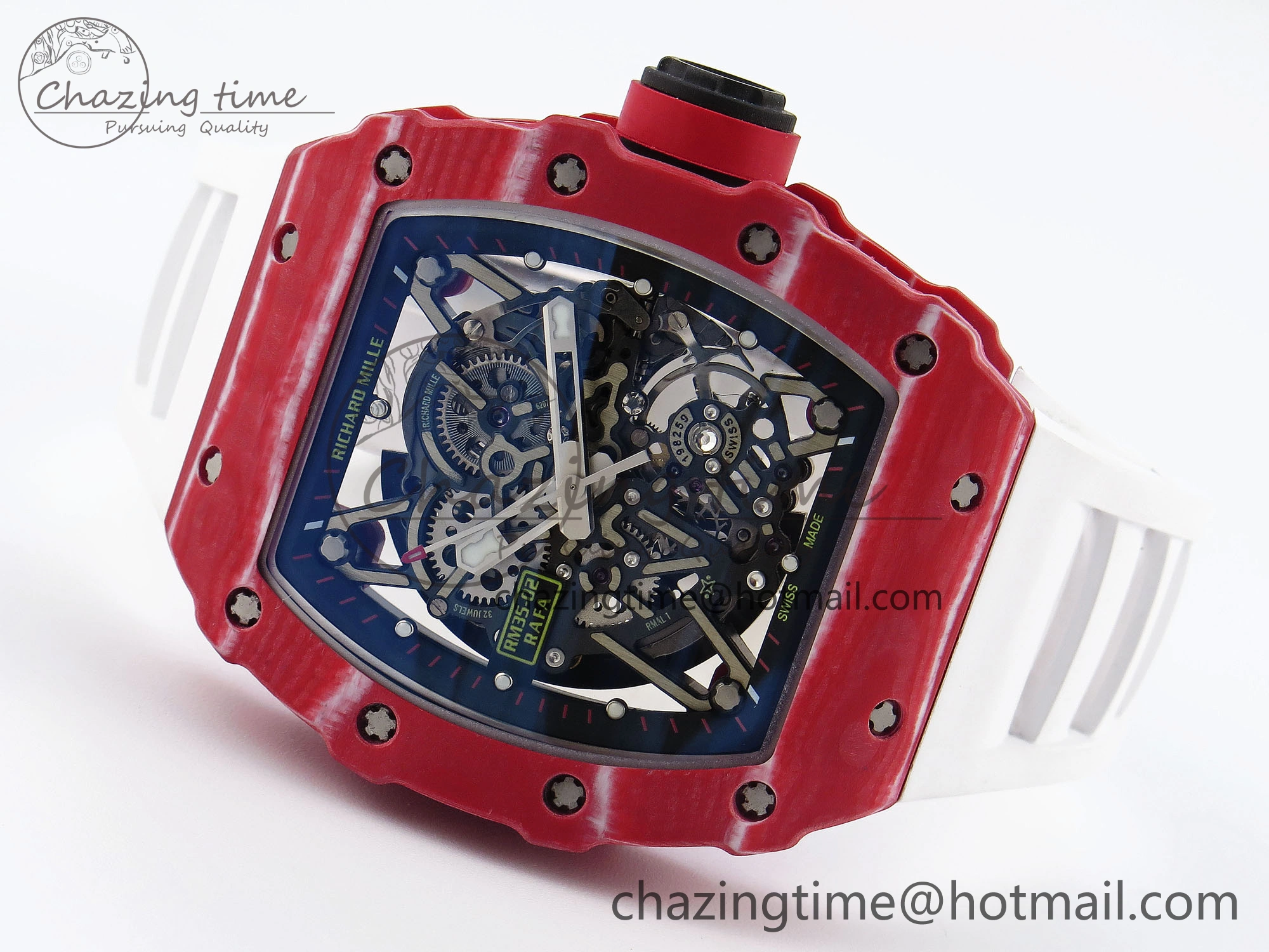RM035 Red Carbon T+F Best Edition Skeleton Dial on White Rubber Strap Clone RMUL AllSeason 9324
