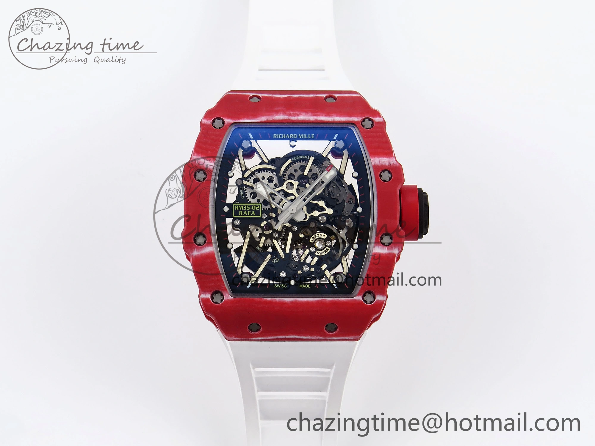 RM035 Red Carbon T+F Best Edition Skeleton Dial on White Rubber Strap Clone RMUL AllSeason 9324