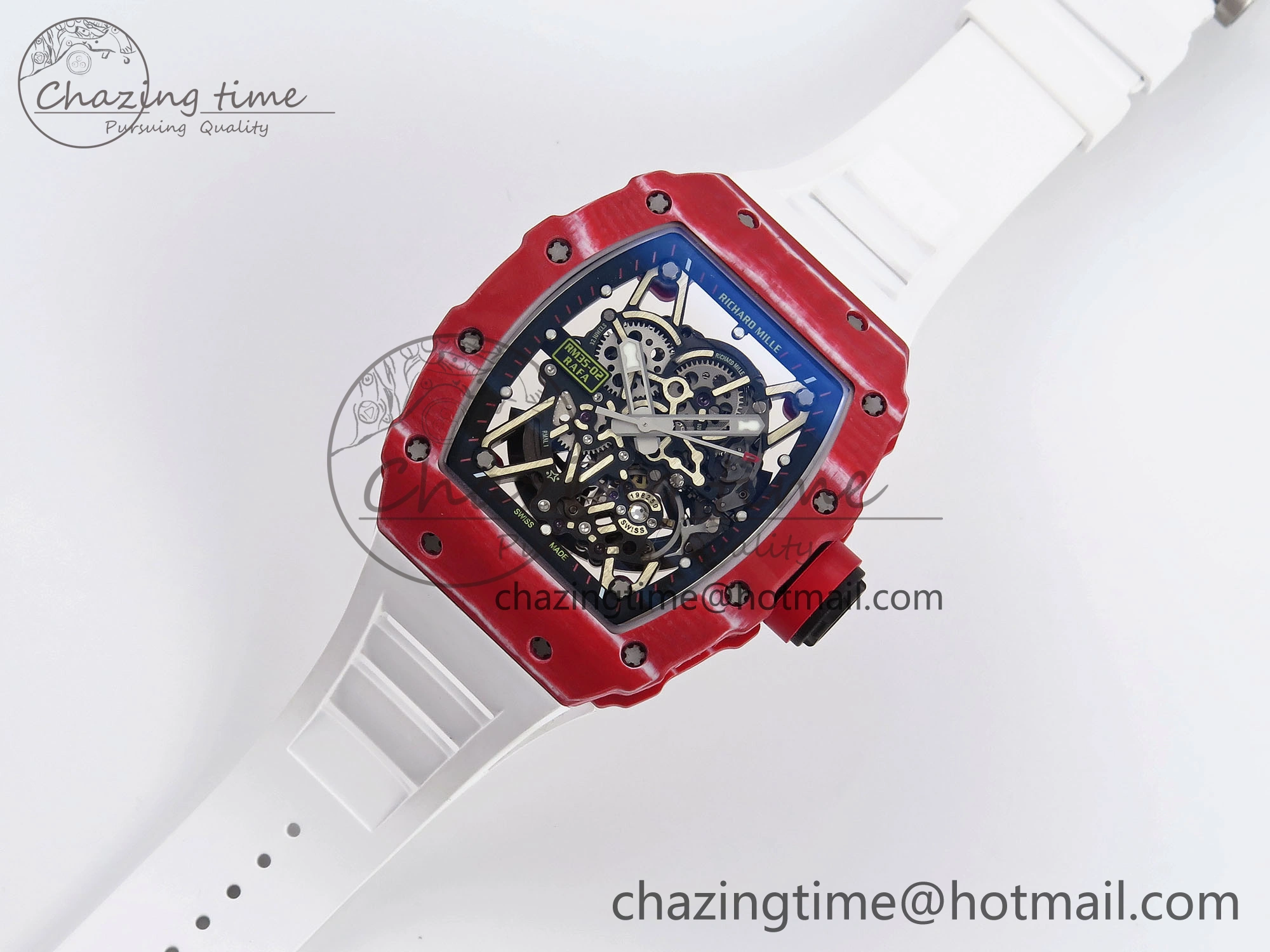 RM035 Red Carbon T+F Best Edition Skeleton Dial on White Rubber Strap Clone RMUL AllSeason 9324