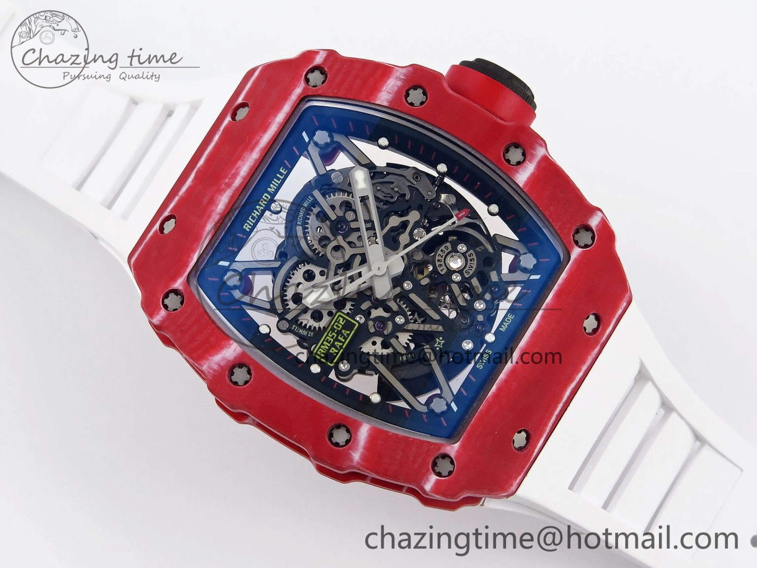 RM035 Red Carbon T+F Best Edition Skeleton Dial on White Rubber Strap Clone RMUL AllSeason 9324