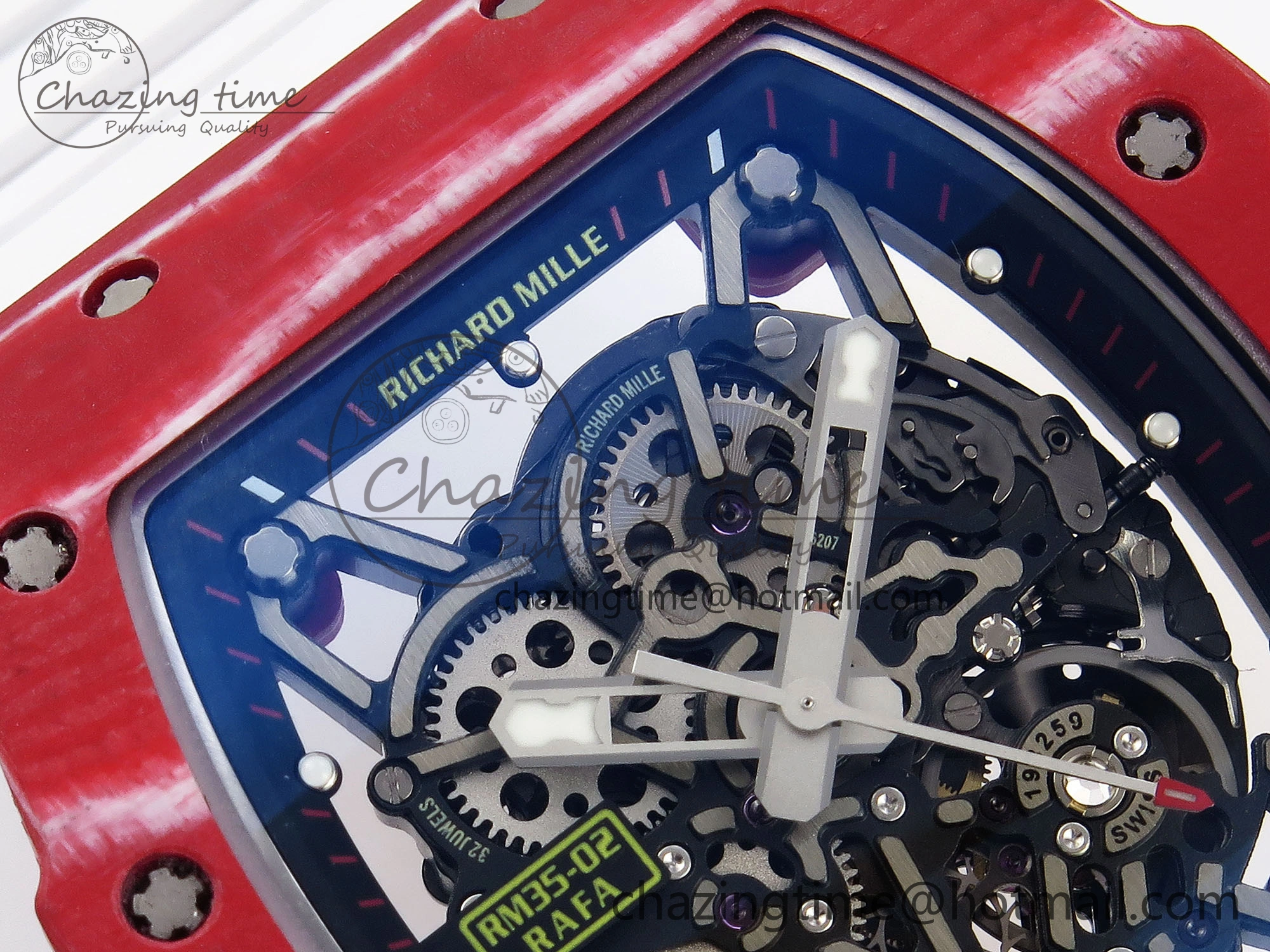 RM035 Red Carbon T+F Best Edition Skeleton Dial on White Rubber Strap Clone RMUL AllSeason 9324