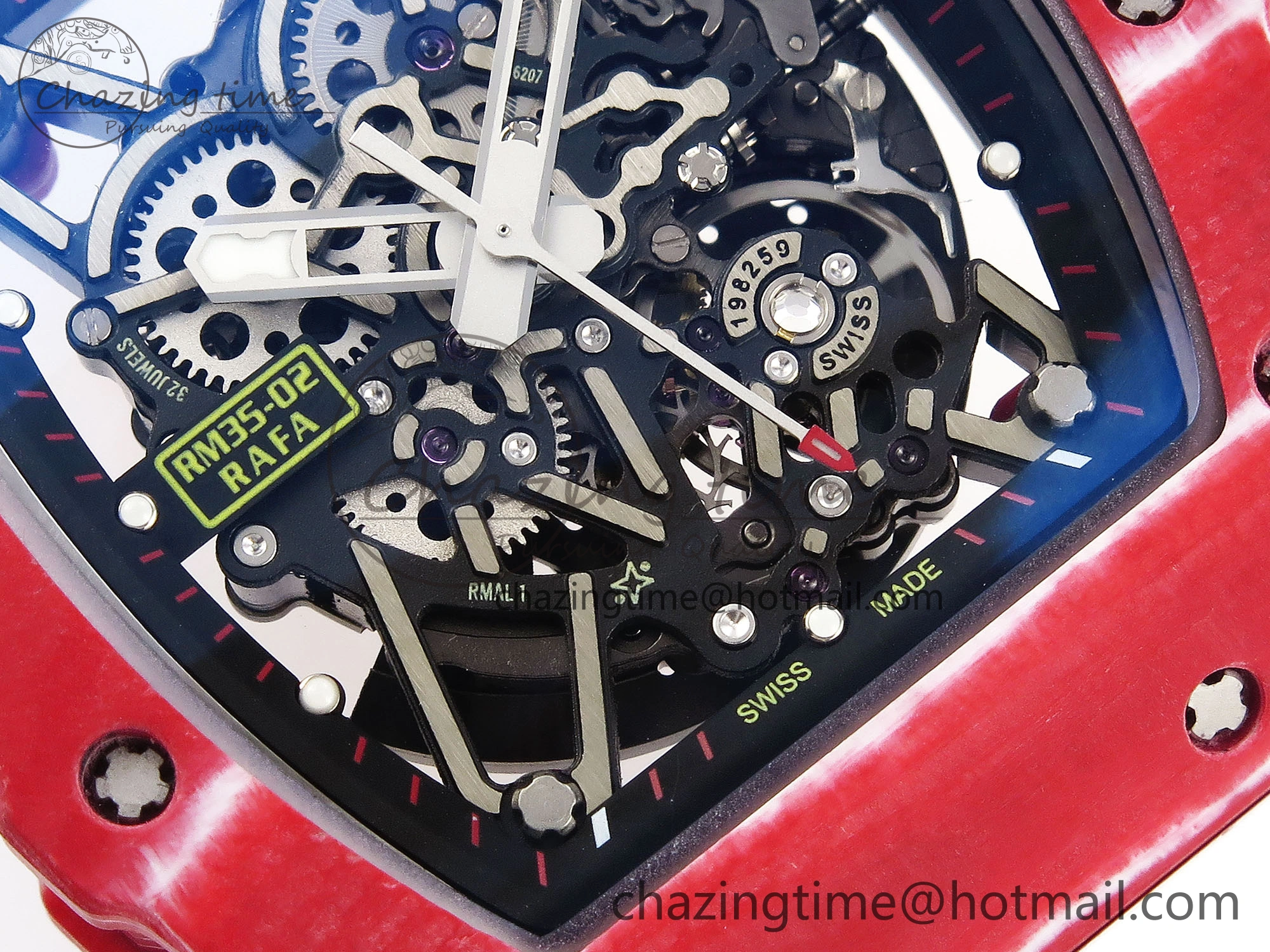 RM035 Red Carbon T+F Best Edition Skeleton Dial on White Rubber Strap Clone RMUL AllSeason 9324
