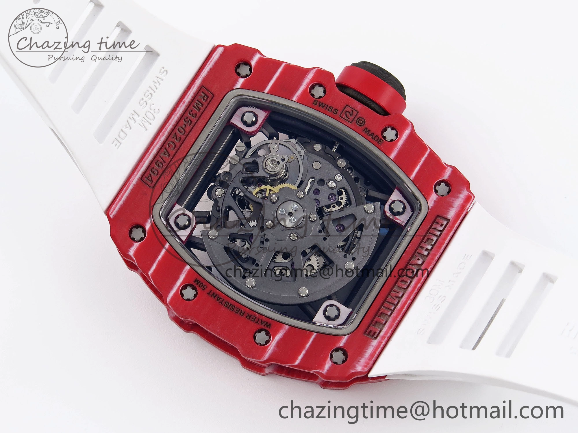 RM035 Red Carbon T+F Best Edition Skeleton Dial on White Rubber Strap Clone RMUL AllSeason 9324