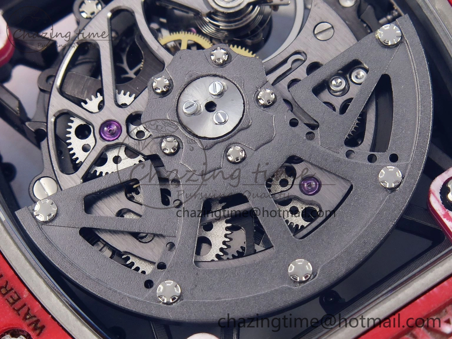 RM035 Red Carbon T+F Best Edition Skeleton Dial on White Rubber Strap Clone RMUL AllSeason 9324