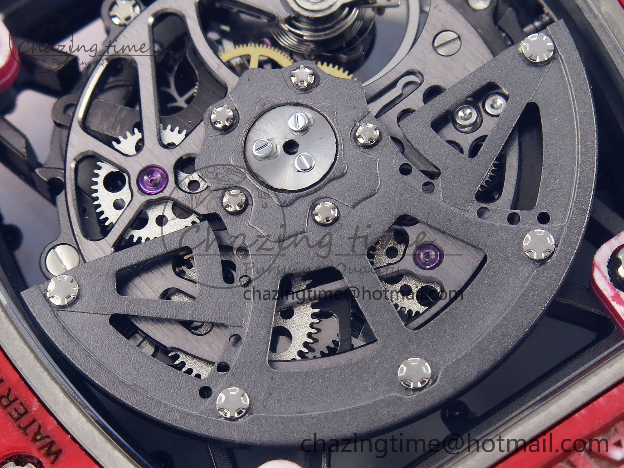 RM035 Red Carbon T+F Best Edition Skeleton Dial on White Rubber Strap Clone RMUL AllSeason 9324