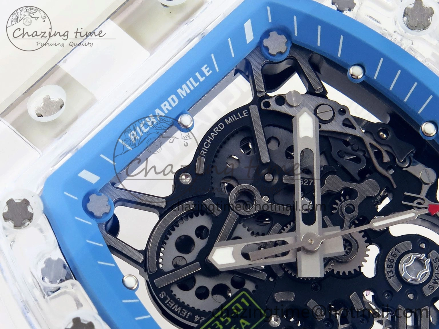 RM035 Transparent RMF Best Edition Skeleton Blue Dial on Translucent Rubber Strap Clone RMUL FlexibleFit 9328