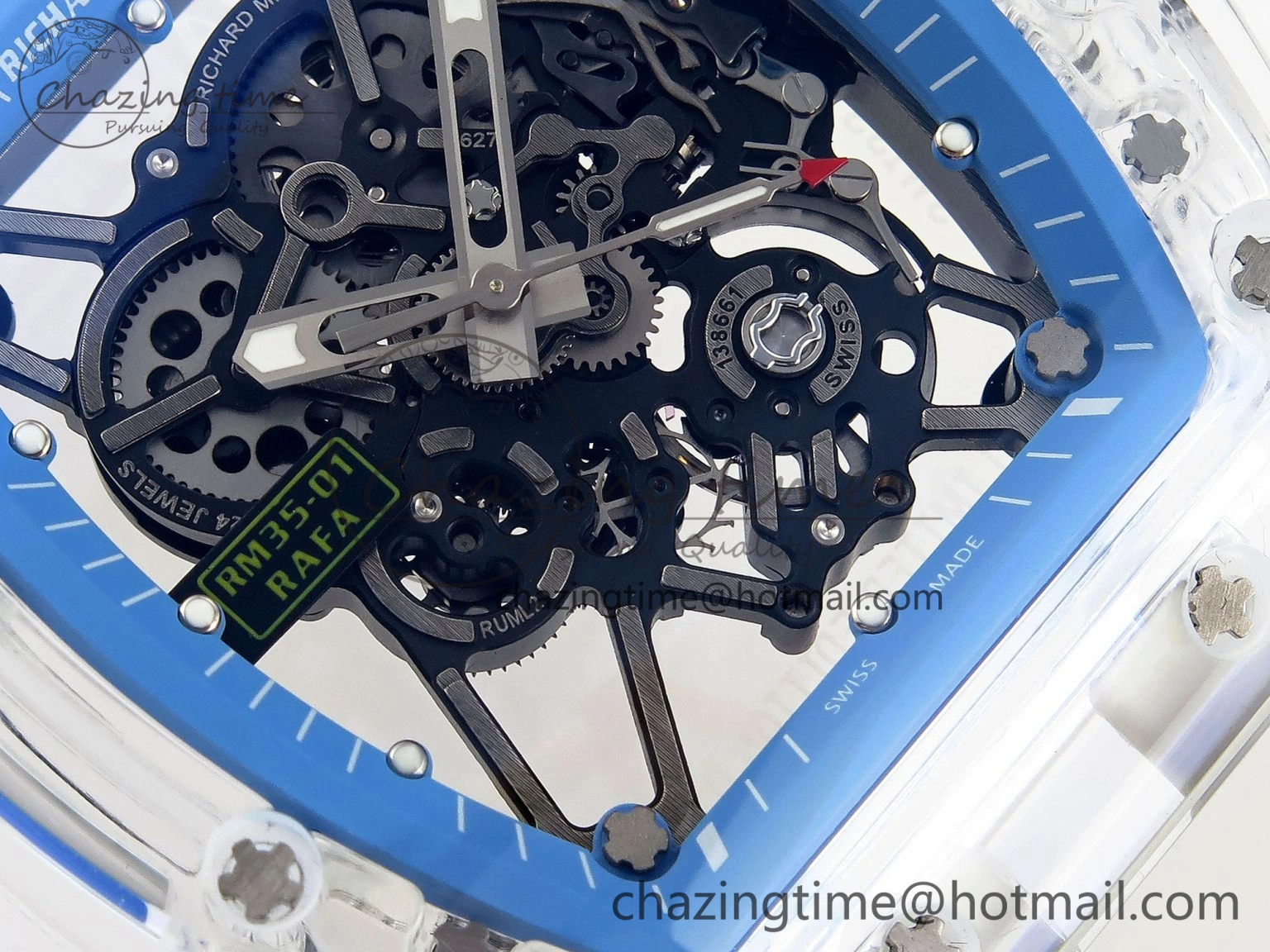 RM035 Transparent RMF Best Edition Skeleton Blue Dial on Translucent Rubber Strap Clone RMUL FlexibleFit 9328