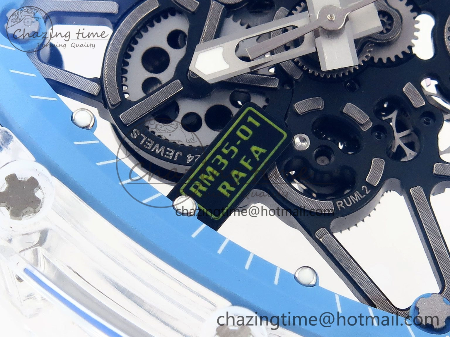 RM035 Transparent RMF Best Edition Skeleton Blue Dial on Translucent Rubber Strap Clone RMUL FlexibleFit 9328