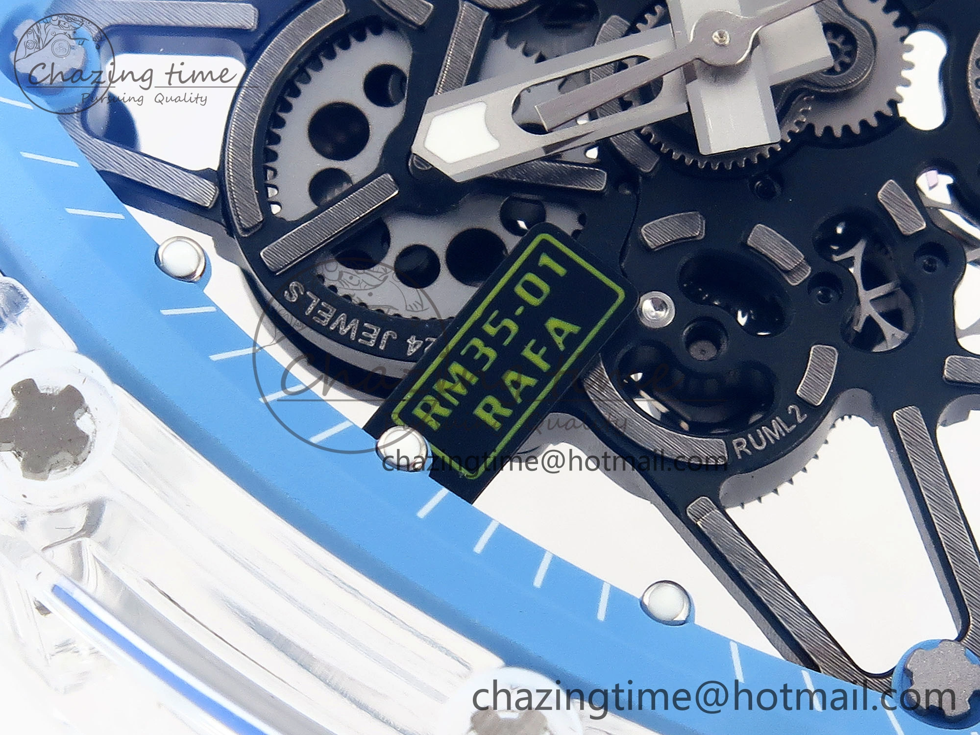 RM035 Transparent RMF Best Edition Skeleton Blue Dial on Translucent Rubber Strap Clone RMUL FlexibleFit 9328