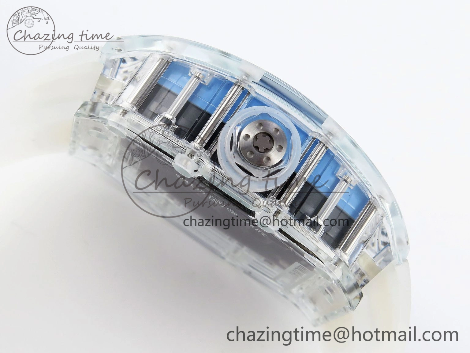 RM035 Transparent RMF Best Edition Skeleton Blue Dial on Translucent Rubber Strap Clone RMUL FlexibleFit 9328