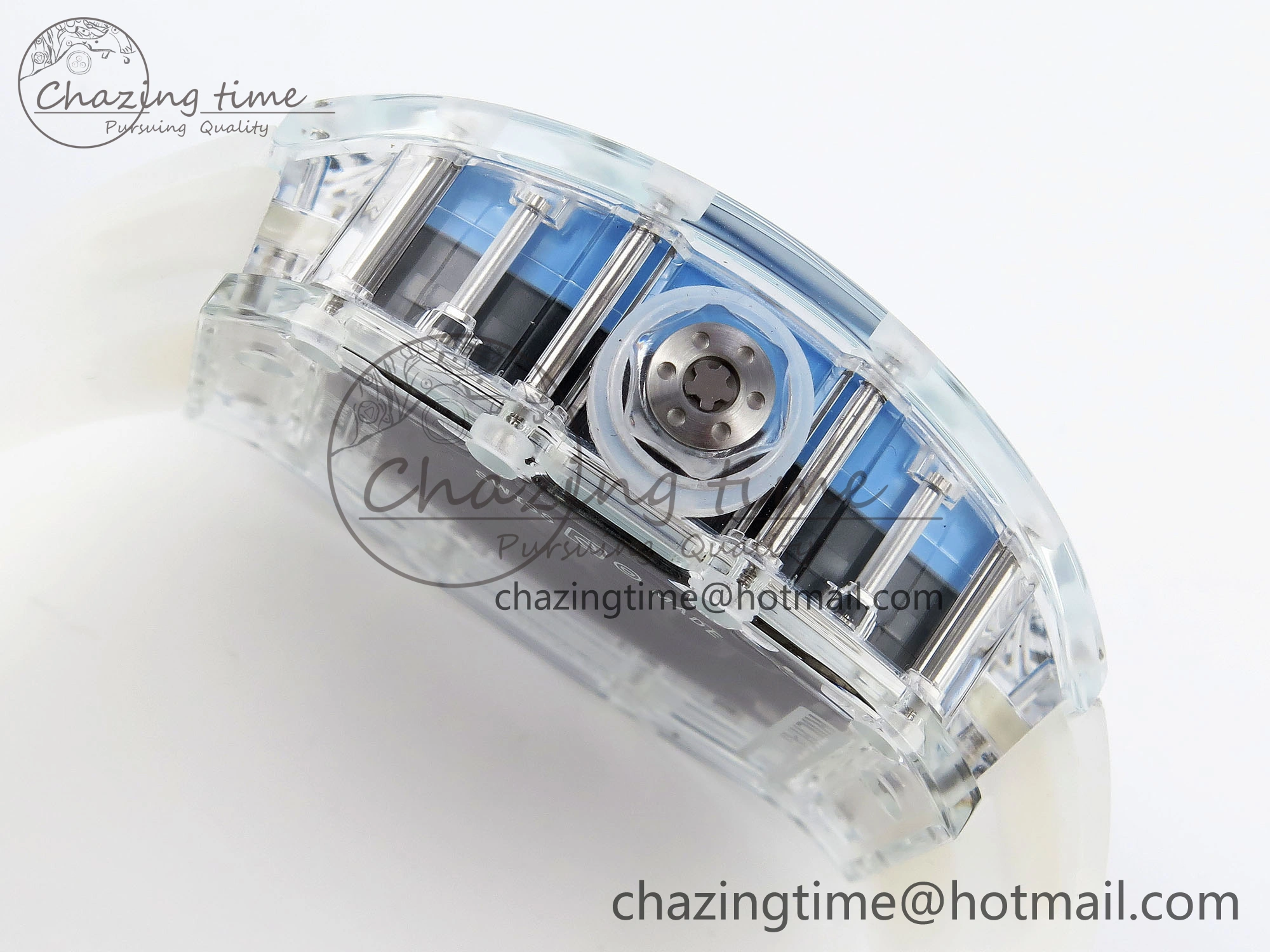 RM035 Transparent RMF Best Edition Skeleton Blue Dial on Translucent Rubber Strap Clone RMUL FlexibleFit 9328