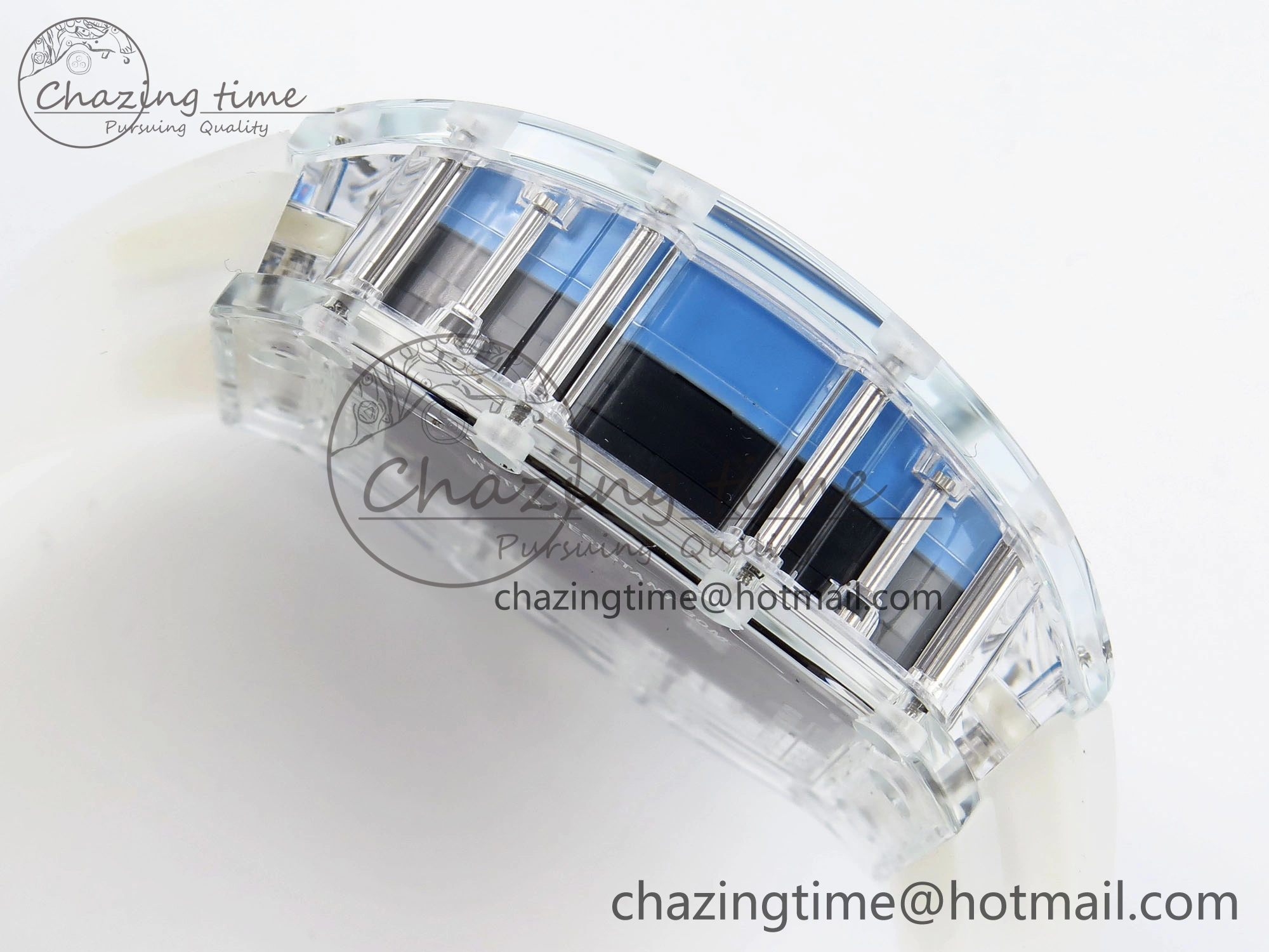 RM035 Transparent RMF Best Edition Skeleton Blue Dial on Translucent Rubber Strap Clone RMUL FlexibleFit 9328