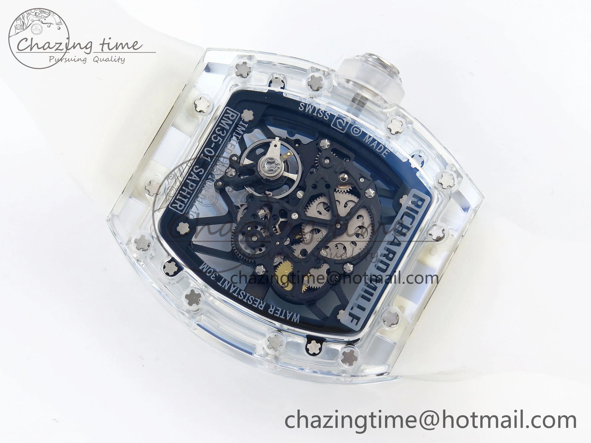 RM035 Transparent RMF Best Edition Skeleton Blue Dial on Translucent Rubber Strap Clone RMUL FlexibleFit 9328