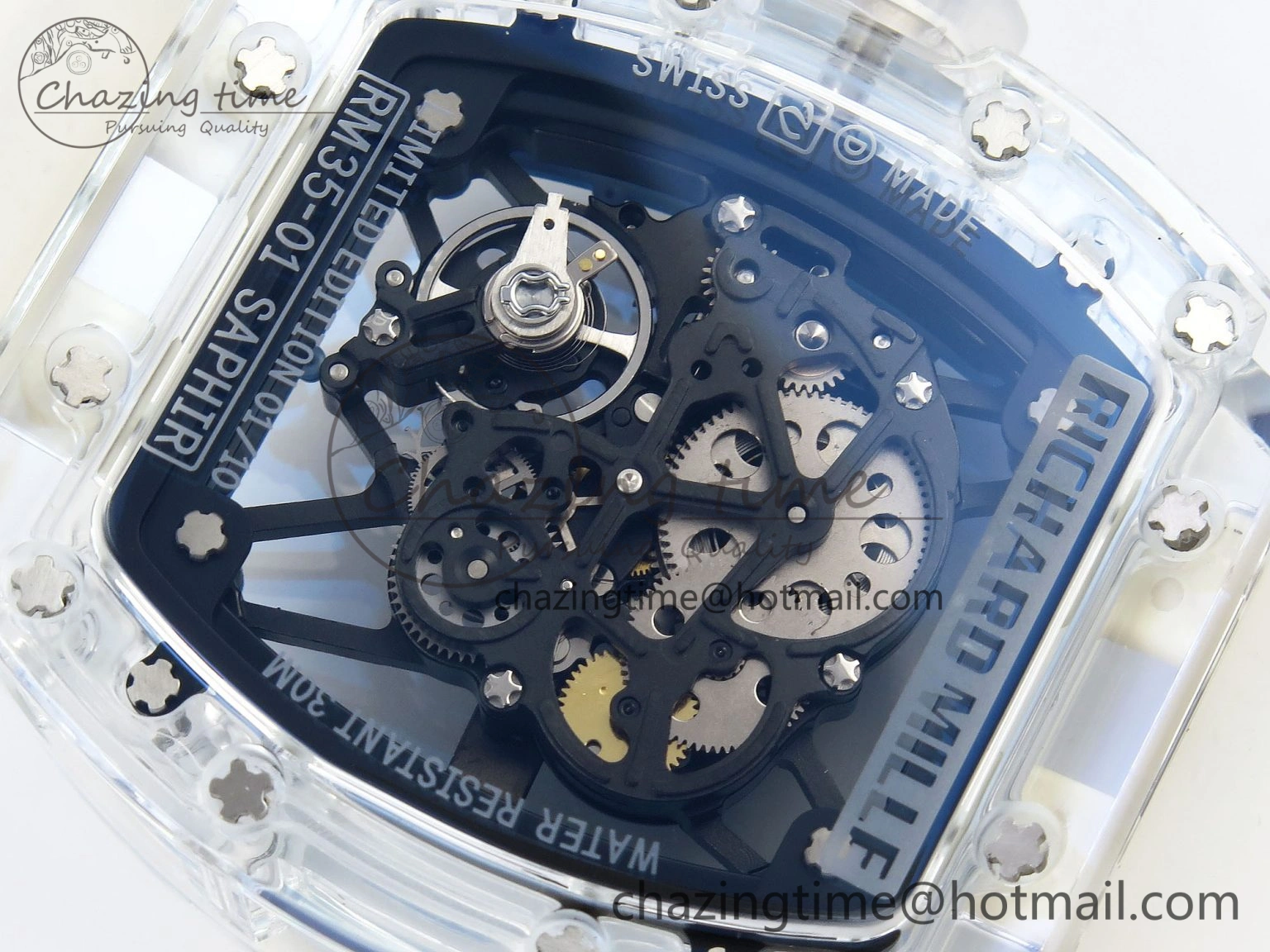 RM035 Transparent RMF Best Edition Skeleton Blue Dial on Translucent Rubber Strap Clone RMUL FlexibleFit 9328