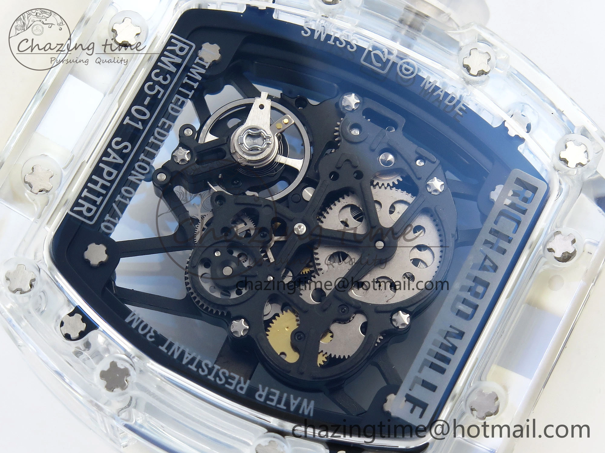 RM035 Transparent RMF Best Edition Skeleton Blue Dial on Translucent Rubber Strap Clone RMUL FlexibleFit 9328
