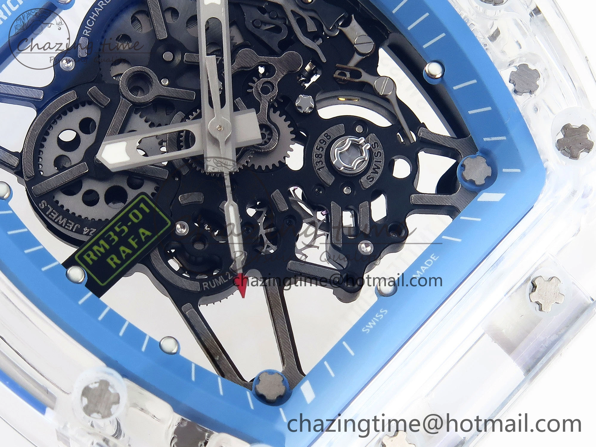 RM035 Transparent RMF Best Edition Skeleton Blue Dial on White Rubber Strap Clone RMUL Bold 9327