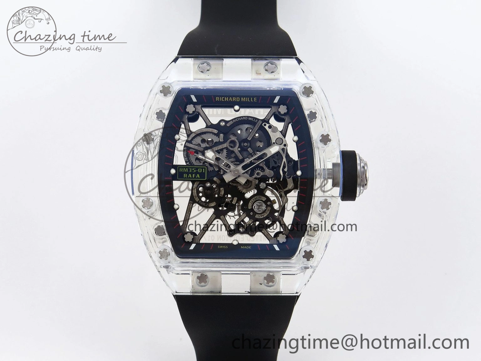 RM035 Transparent RMF Best Edition Skeleton Dial on Black Rubber Strap Clone RMUL SunProtective 9321