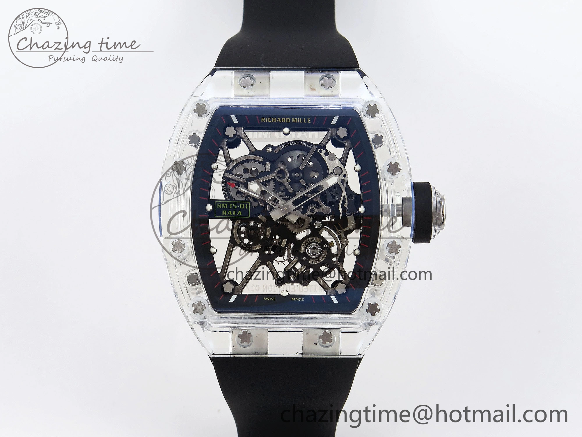 RM035 Transparent RMF Best Edition Skeleton Dial on Black Rubber Strap Clone RMUL SunProtective 9321