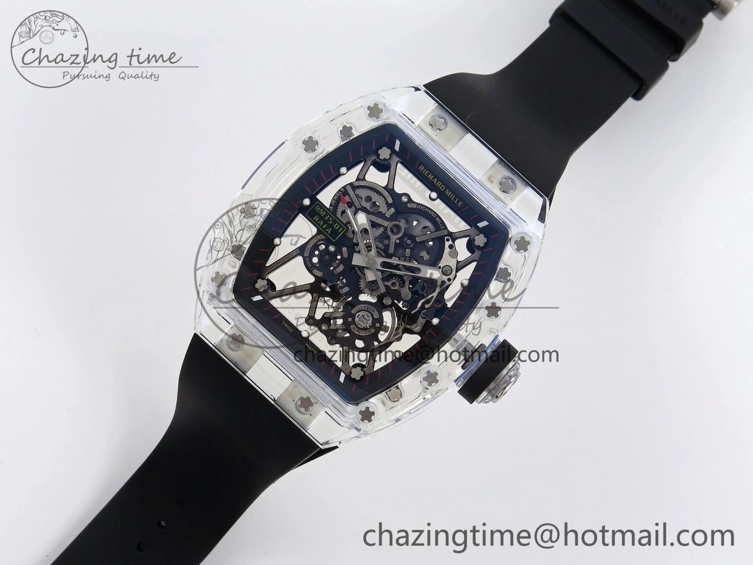 RM035 Transparent RMF Best Edition Skeleton Dial on Black Rubber Strap Clone RMUL SunProtective 9321