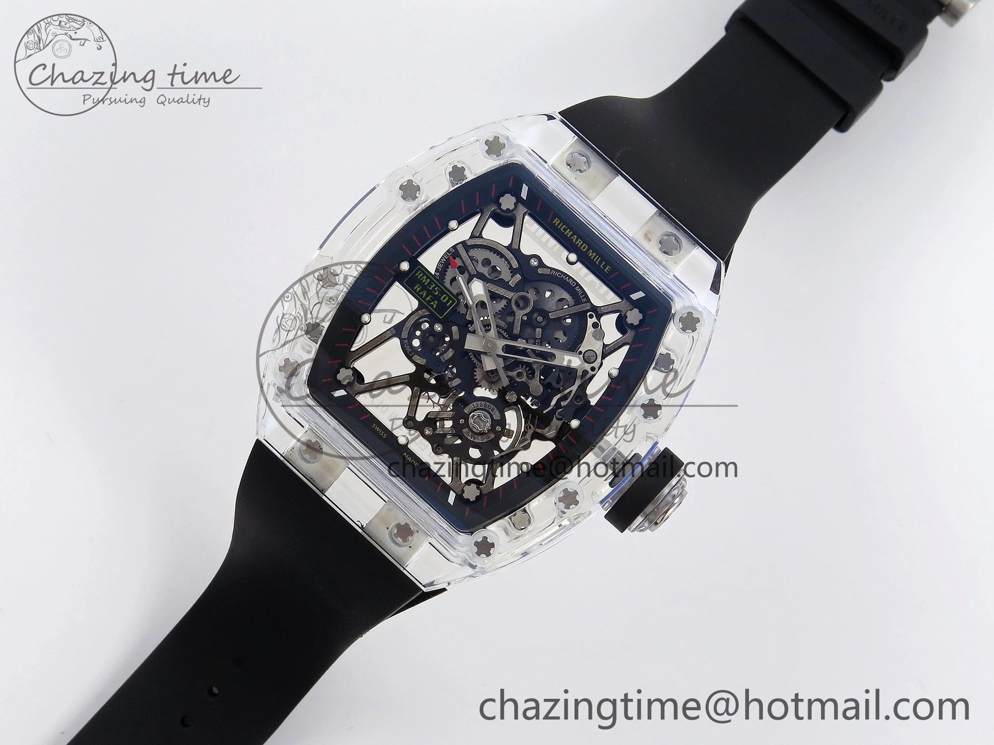 RM035 Transparent RMF Best Edition Skeleton Dial on Black Rubber Strap Clone RMUL SunProtective 9321