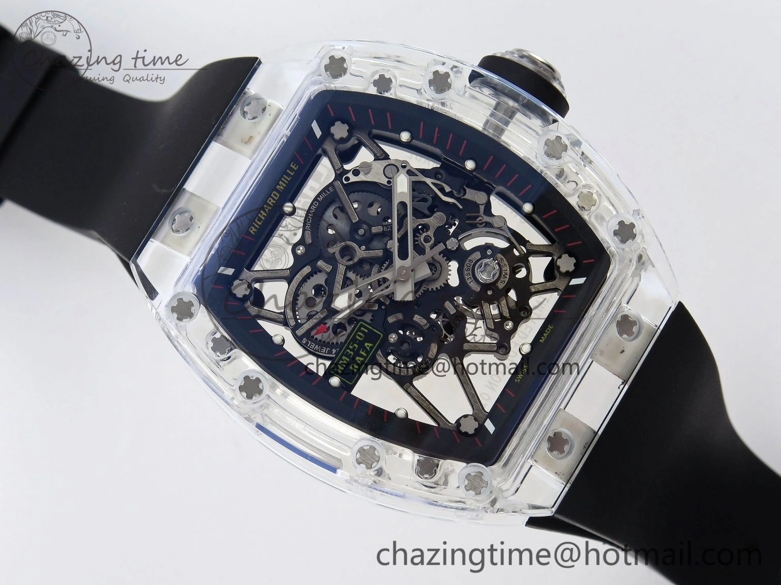 RM035 Transparent RMF Best Edition Skeleton Dial on Black Rubber Strap Clone RMUL SunProtective 9321