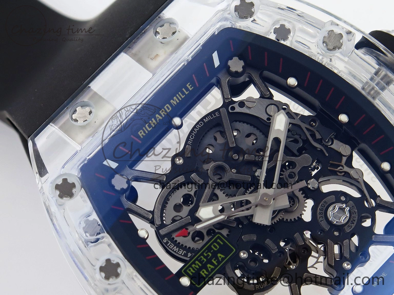 RM035 Transparent RMF Best Edition Skeleton Dial on Black Rubber Strap Clone RMUL SunProtective 9321