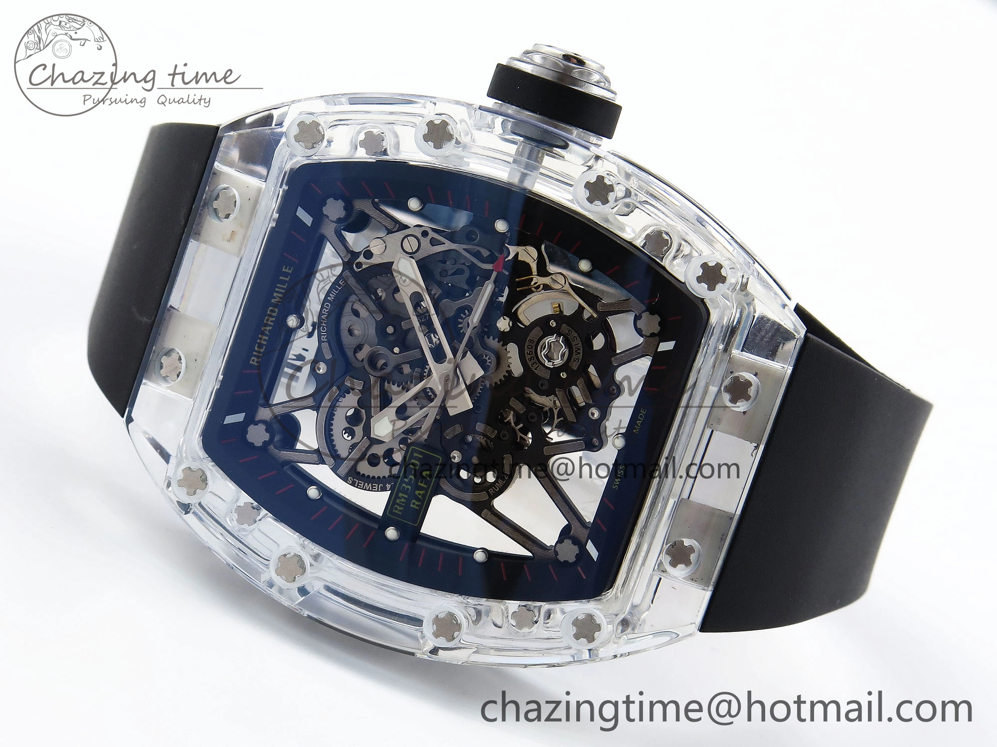 RM035 Transparent RMF Best Edition Skeleton Dial on Black Rubber Strap Clone RMUL SunProtective 9321