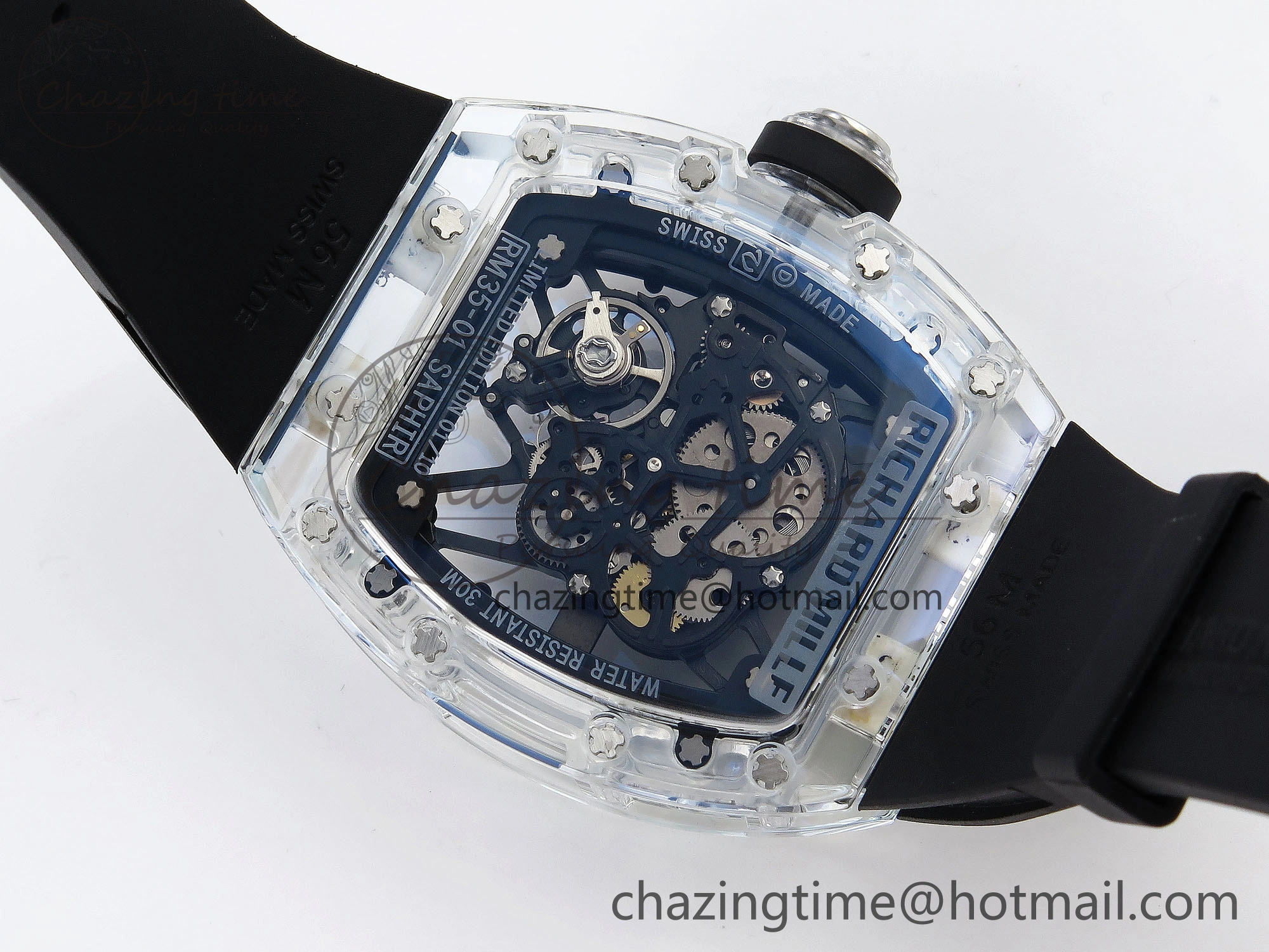 RM035 Transparent RMF Best Edition Skeleton Dial on Black Rubber Strap Clone RMUL SunProtective 9321