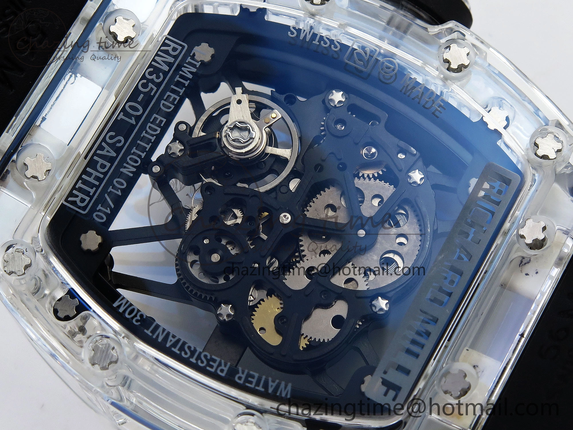 RM035 Transparent RMF Best Edition Skeleton Dial on Black Rubber Strap Clone RMUL SunProtective 9321