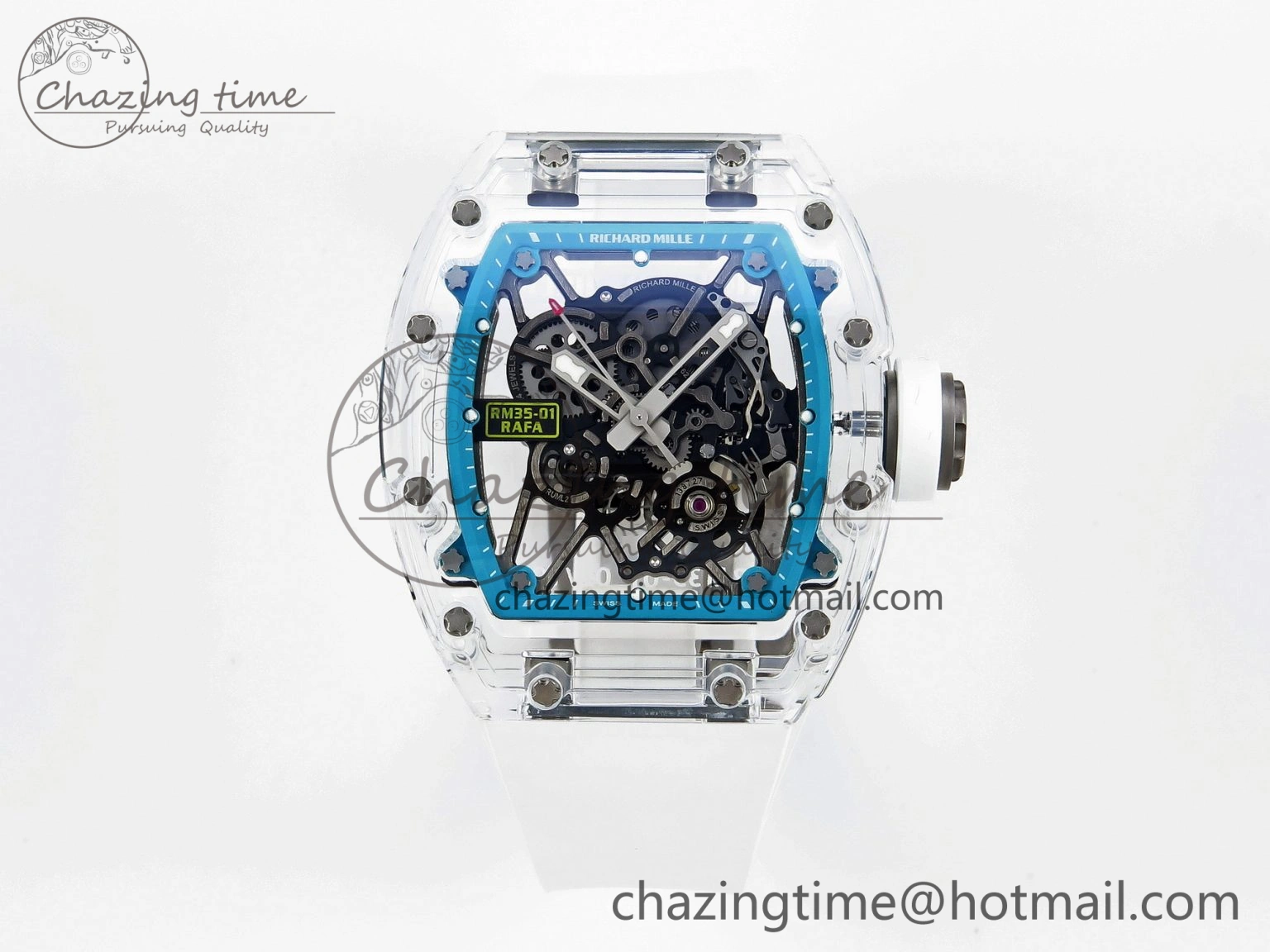 SmartChoice RM035 Transparent SONIC Best Edition Skeleton Blue Dial on White Nylon Strap Clone RMUL 9341