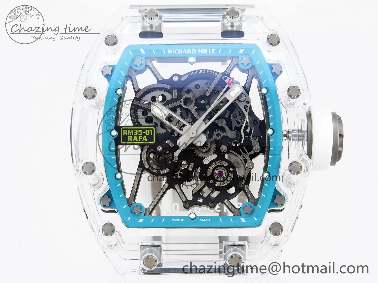 SmartChoice RM035 Transparent SONIC Best Edition Skeleton Blue Dial on White Nylon Strap Clone RMUL 9341