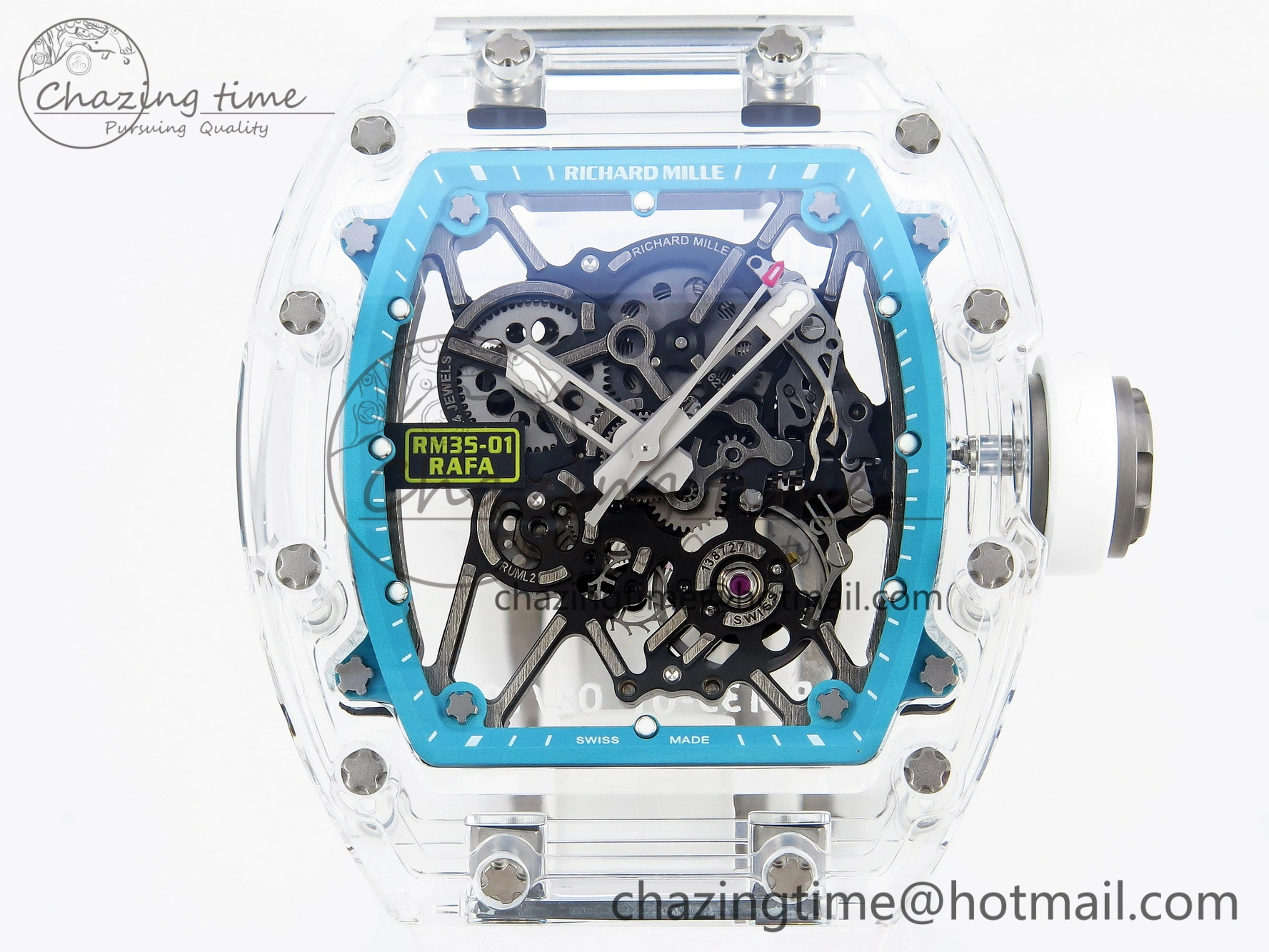 SmartChoice RM035 Transparent SONIC Best Edition Skeleton Blue Dial on White Nylon Strap Clone RMUL 9341