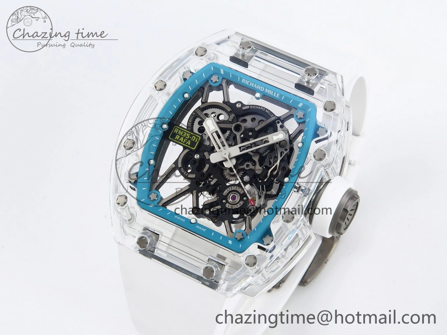 SmartChoice RM035 Transparent SONIC Best Edition Skeleton Blue Dial on White Nylon Strap Clone RMUL 9341