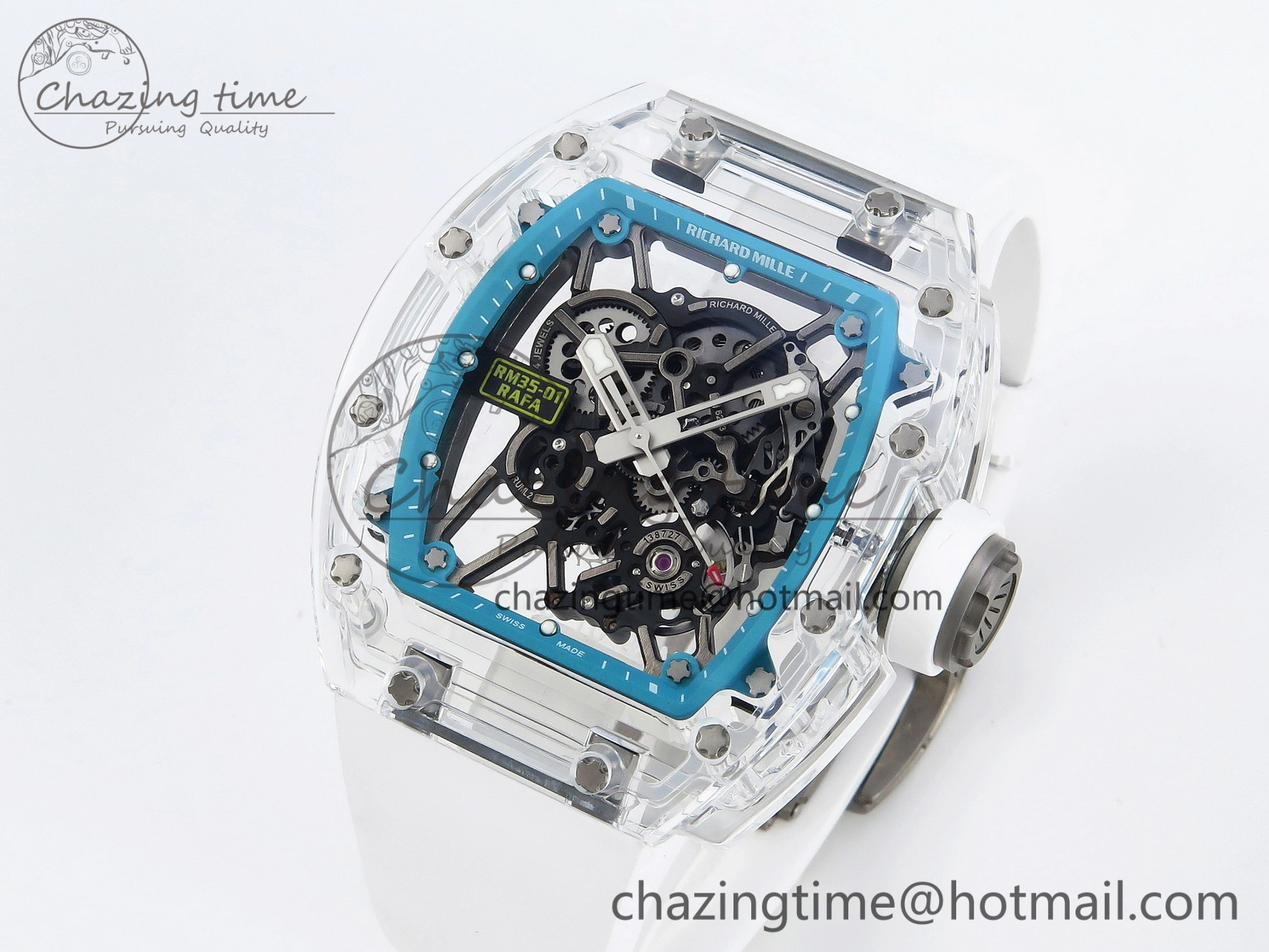 SmartChoice RM035 Transparent SONIC Best Edition Skeleton Blue Dial on White Nylon Strap Clone RMUL 9341
