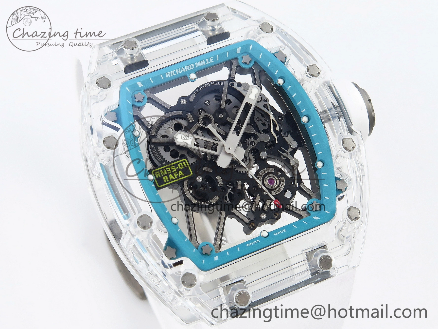 SmartChoice RM035 Transparent SONIC Best Edition Skeleton Blue Dial on White Nylon Strap Clone RMUL 9341