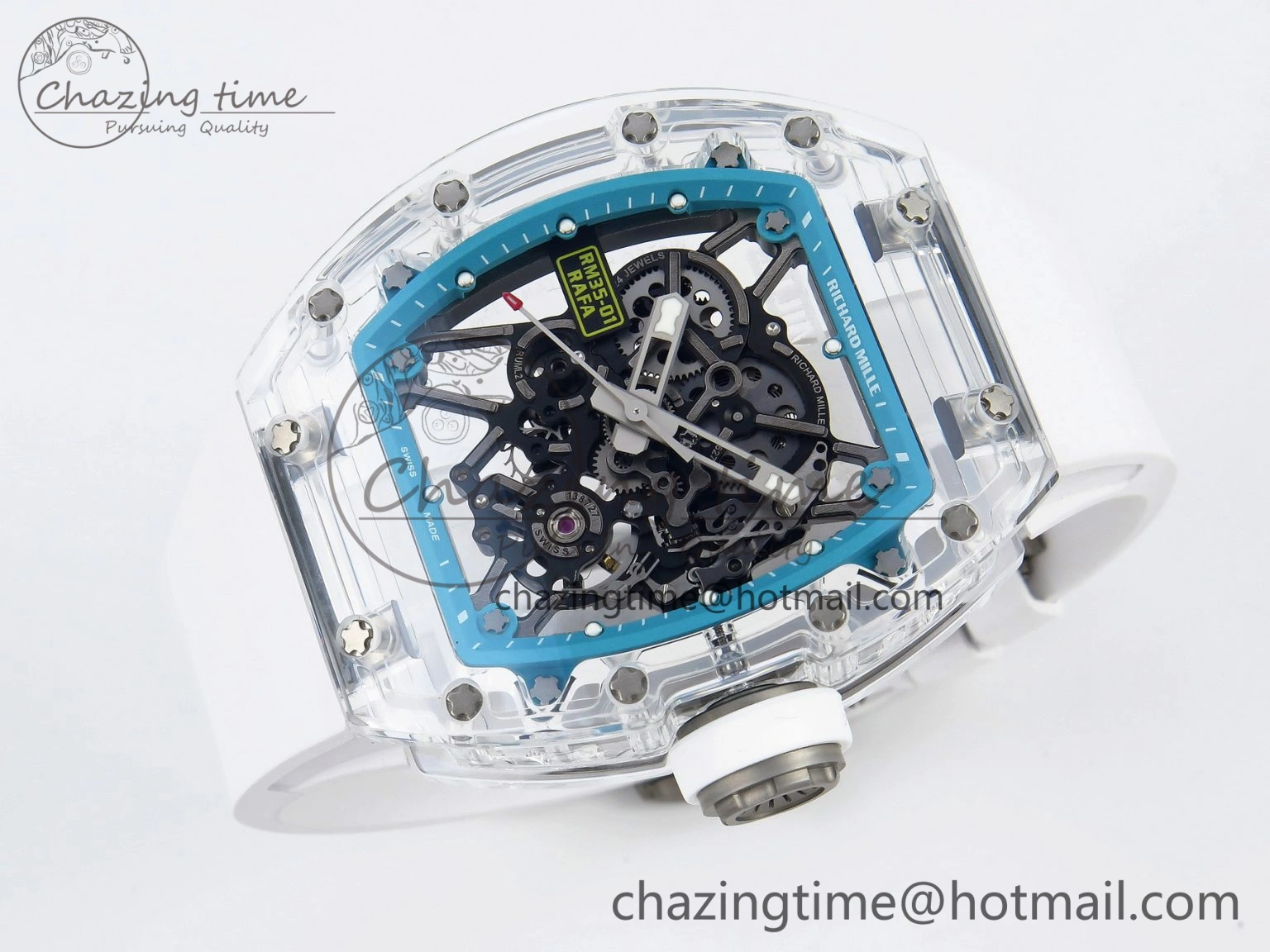 SmartChoice RM035 Transparent SONIC Best Edition Skeleton Blue Dial on White Nylon Strap Clone RMUL 9341