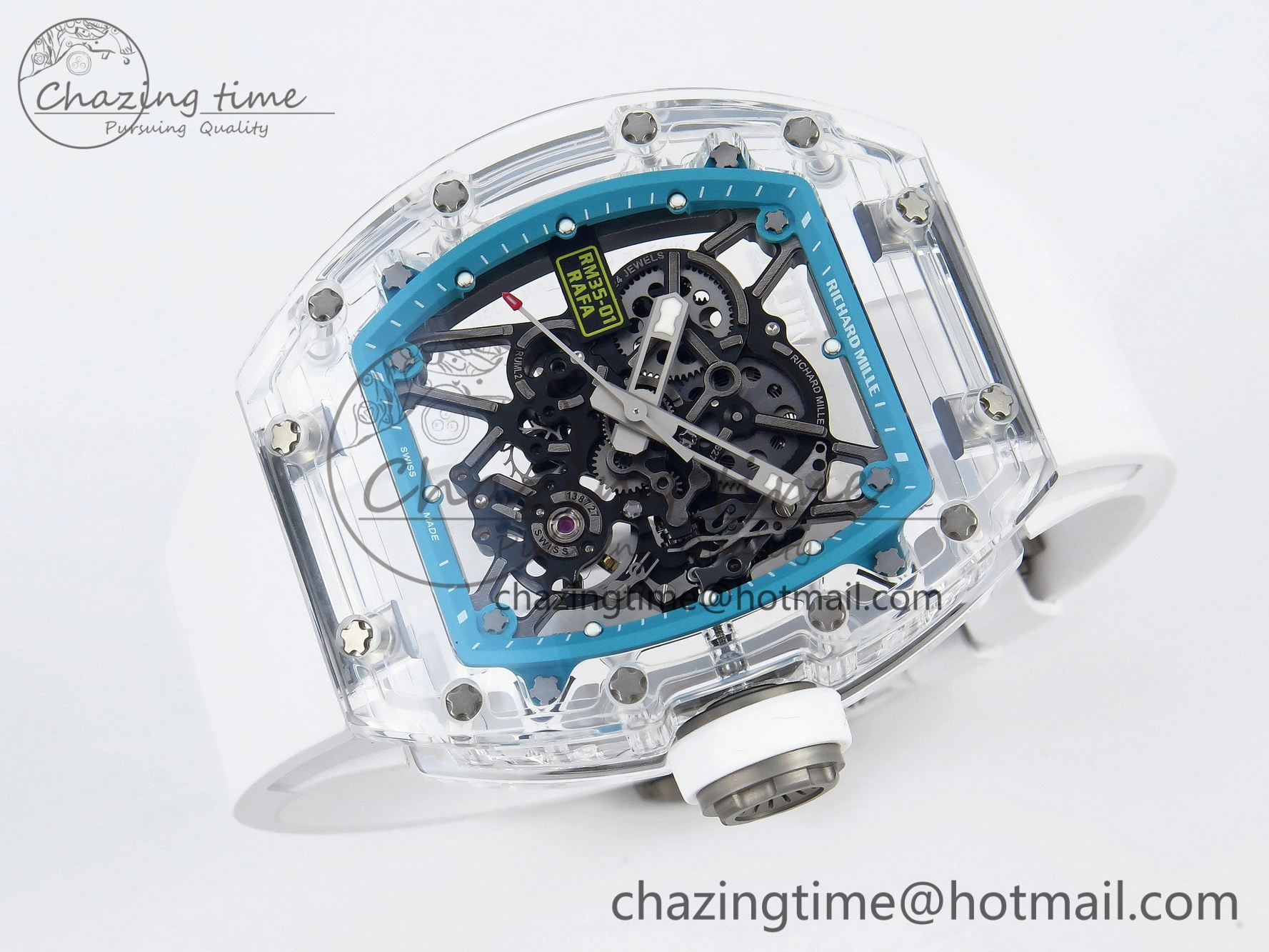 SmartChoice RM035 Transparent SONIC Best Edition Skeleton Blue Dial on White Nylon Strap Clone RMUL 9341