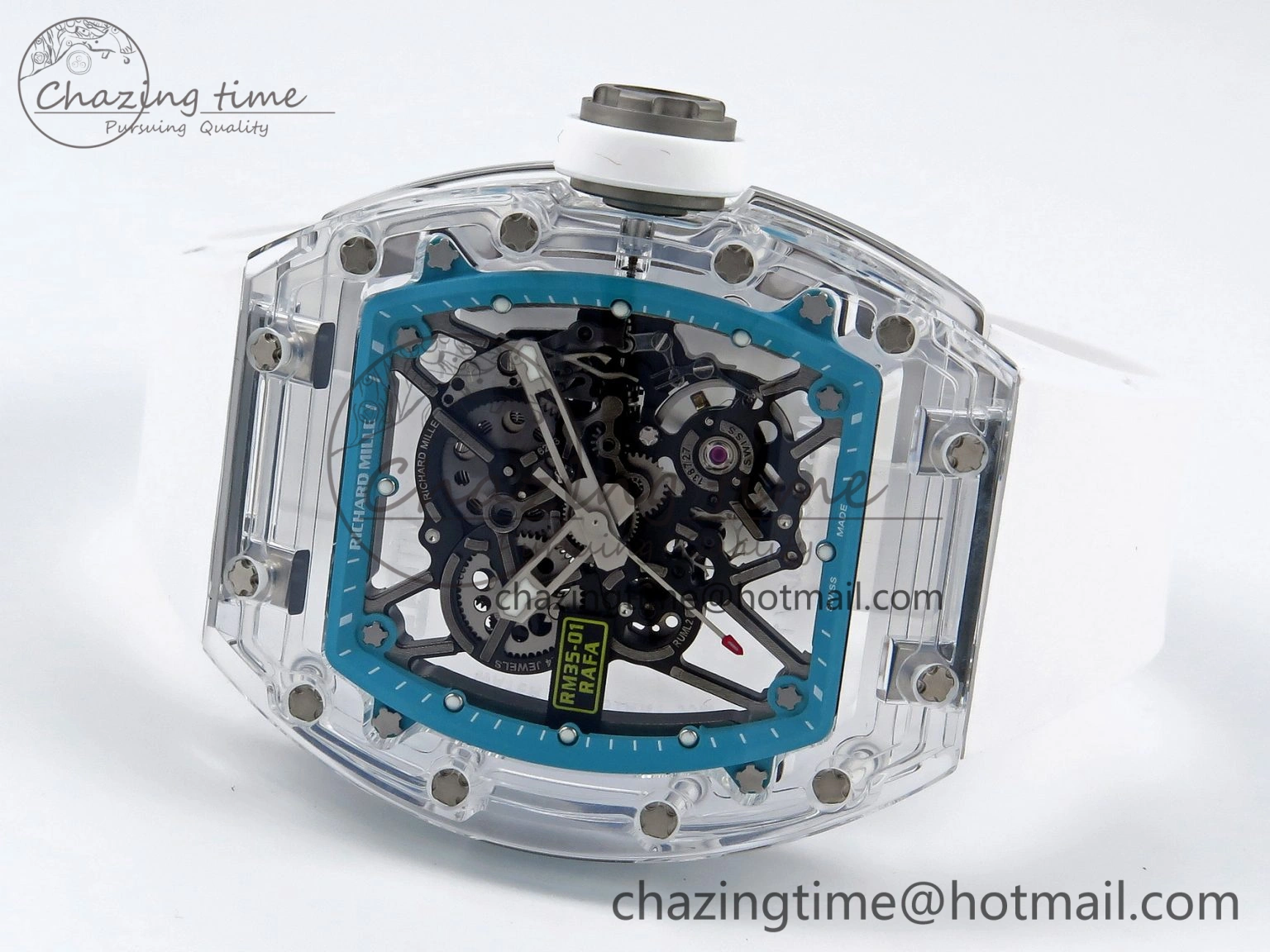 SmartChoice RM035 Transparent SONIC Best Edition Skeleton Blue Dial on White Nylon Strap Clone RMUL 9341