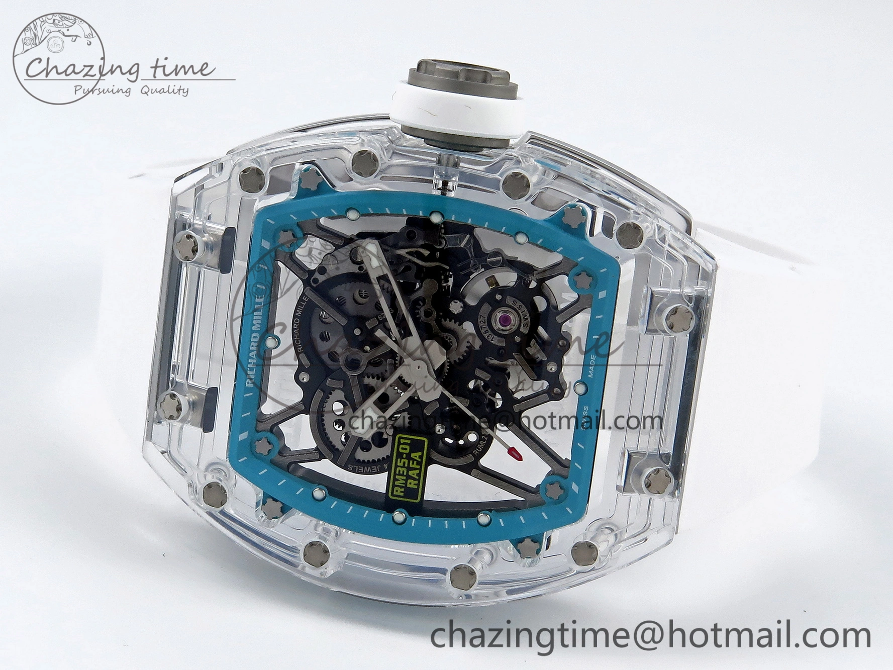 SmartChoice RM035 Transparent SONIC Best Edition Skeleton Blue Dial on White Nylon Strap Clone RMUL 9341