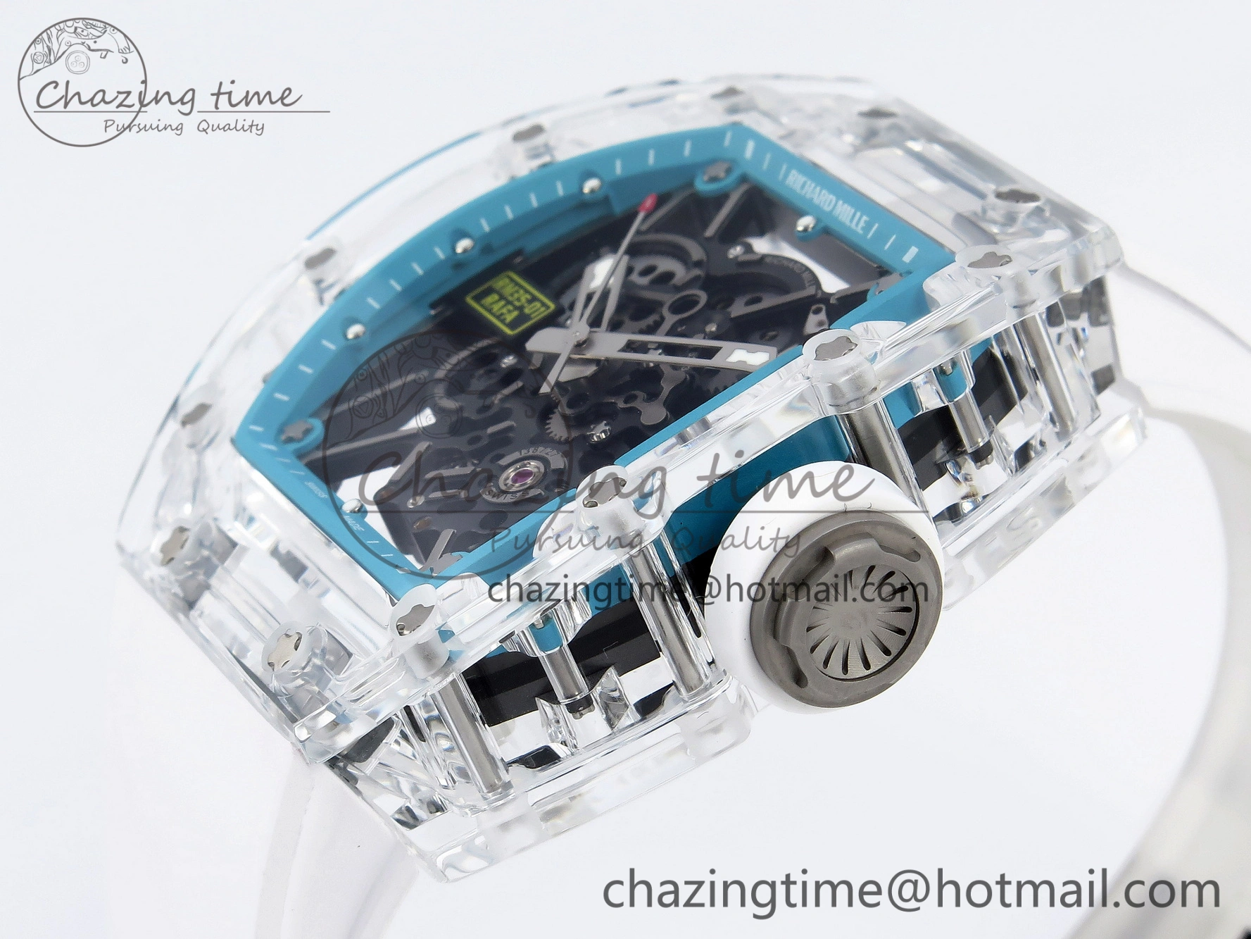 SmartChoice RM035 Transparent SONIC Best Edition Skeleton Blue Dial on White Nylon Strap Clone RMUL 9341