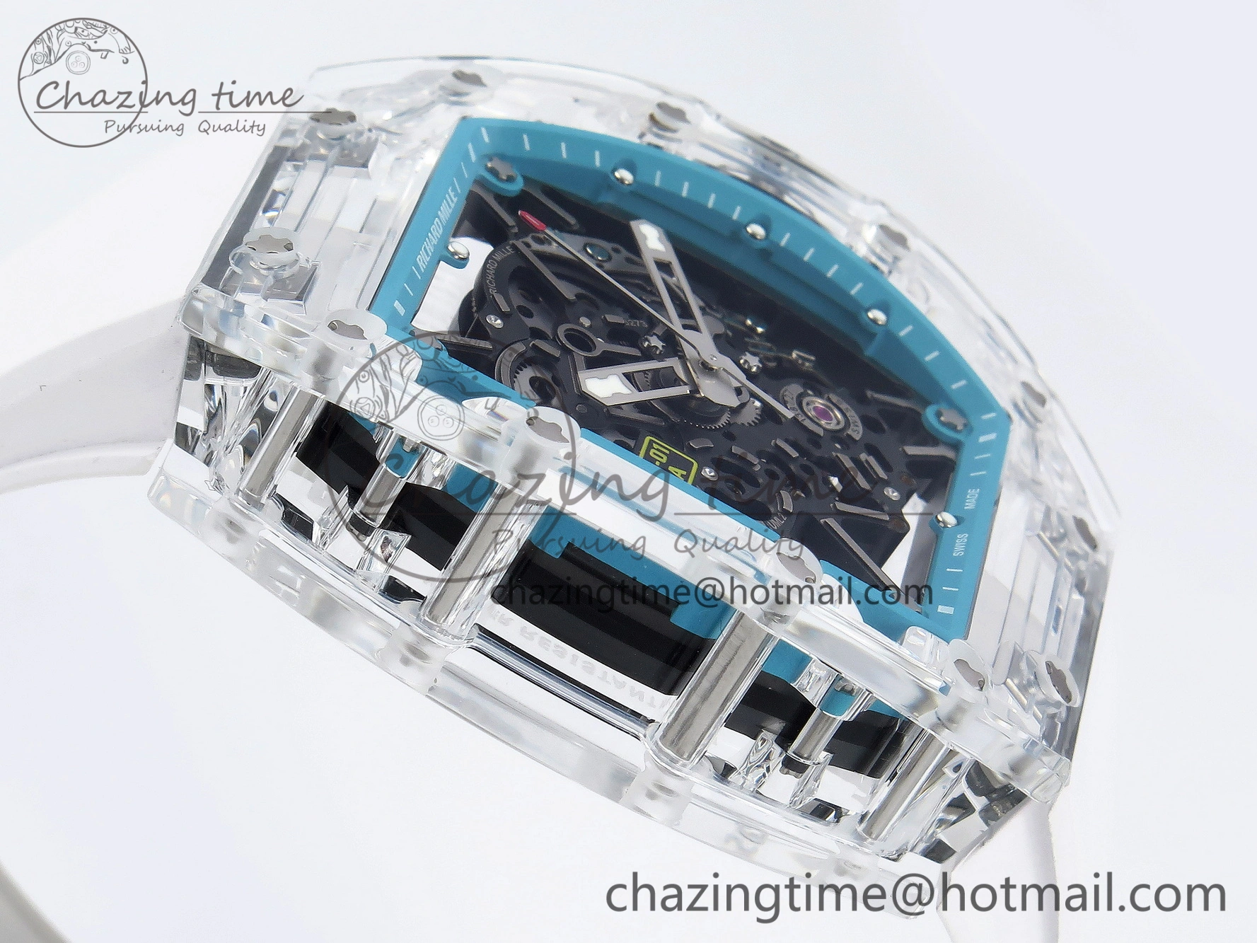 SmartChoice RM035 Transparent SONIC Best Edition Skeleton Blue Dial on White Nylon Strap Clone RMUL 9341