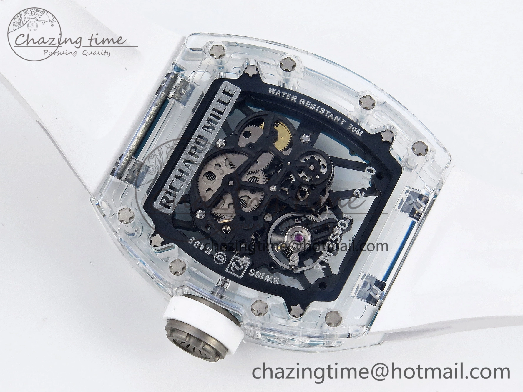SmartChoice RM035 Transparent SONIC Best Edition Skeleton Blue Dial on White Nylon Strap Clone RMUL 9341