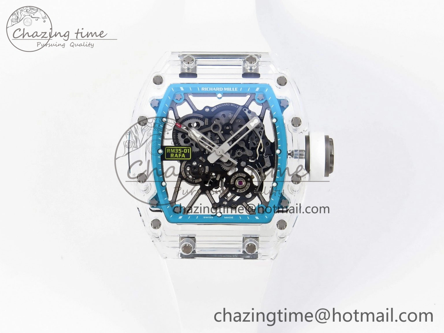 SmartChoice RM035 Transparent SONIC Best Edition Skeleton Blue Dial on White Nylon Strap Clone RMUL 9341