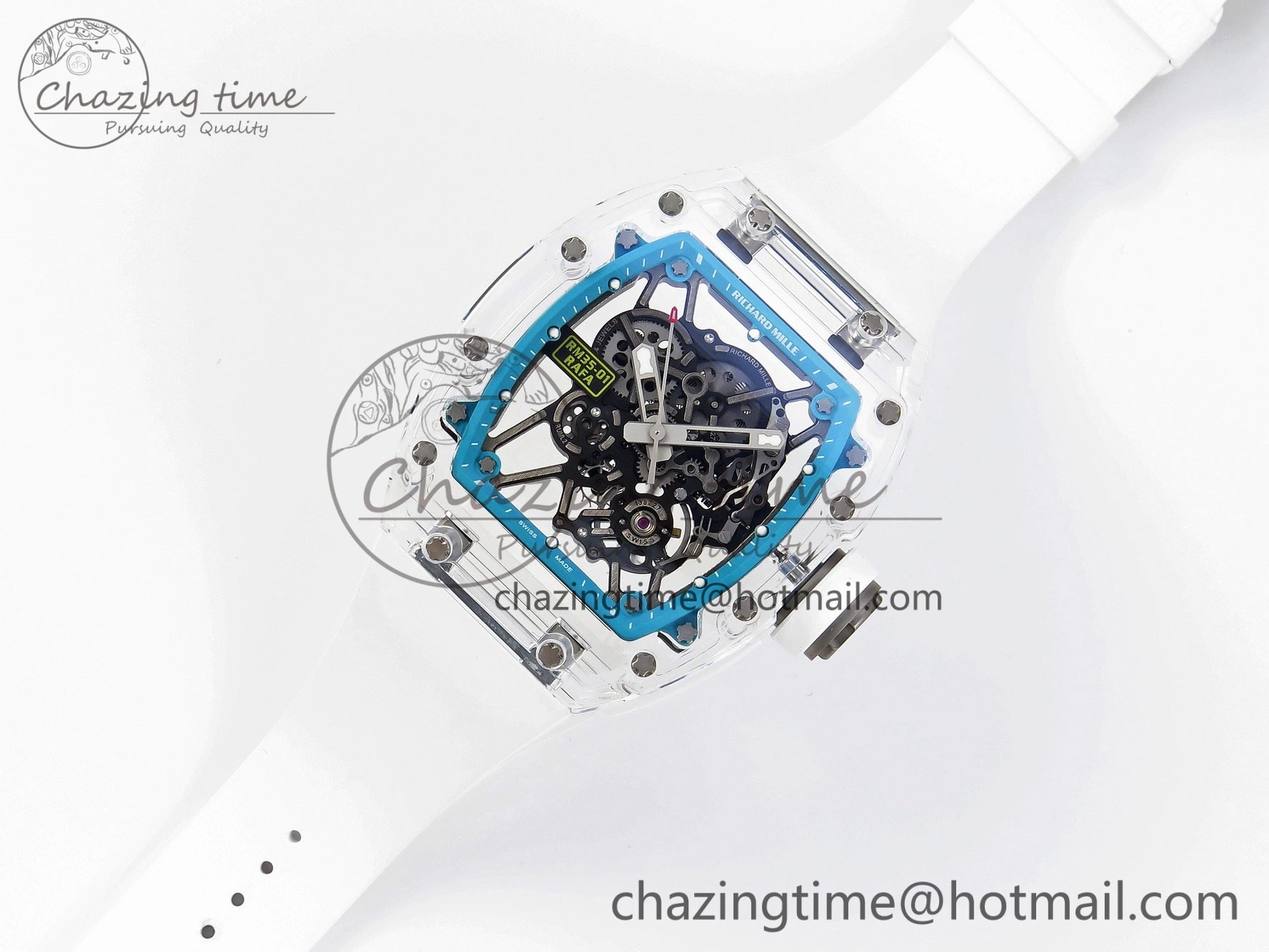 SmartChoice RM035 Transparent SONIC Best Edition Skeleton Blue Dial on White Nylon Strap Clone RMUL 9341