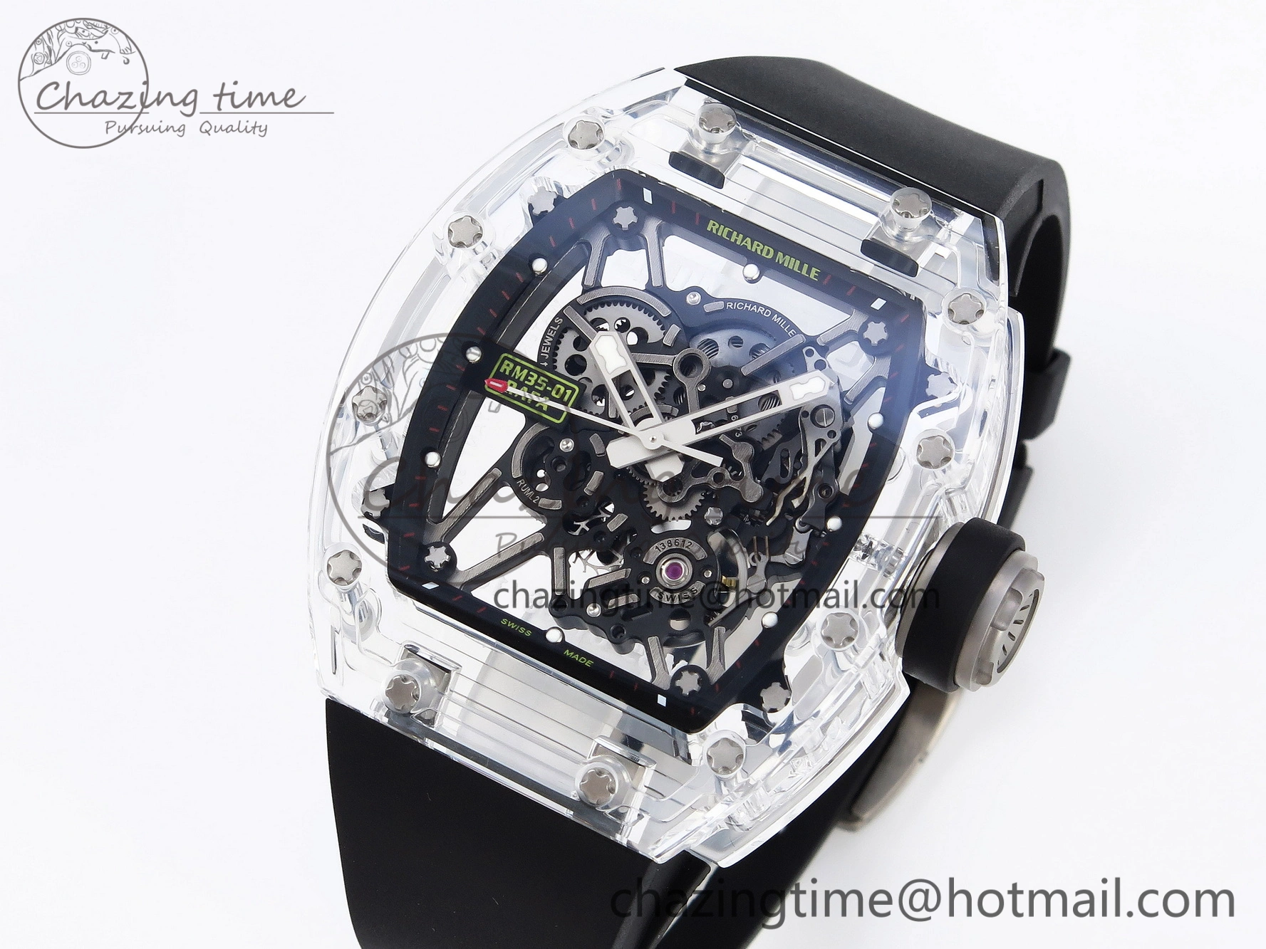 RM035 Transparent SONIC Best Edition Skeleton Dial on Black Nylon Strap Clone RMUL Cozy 9340